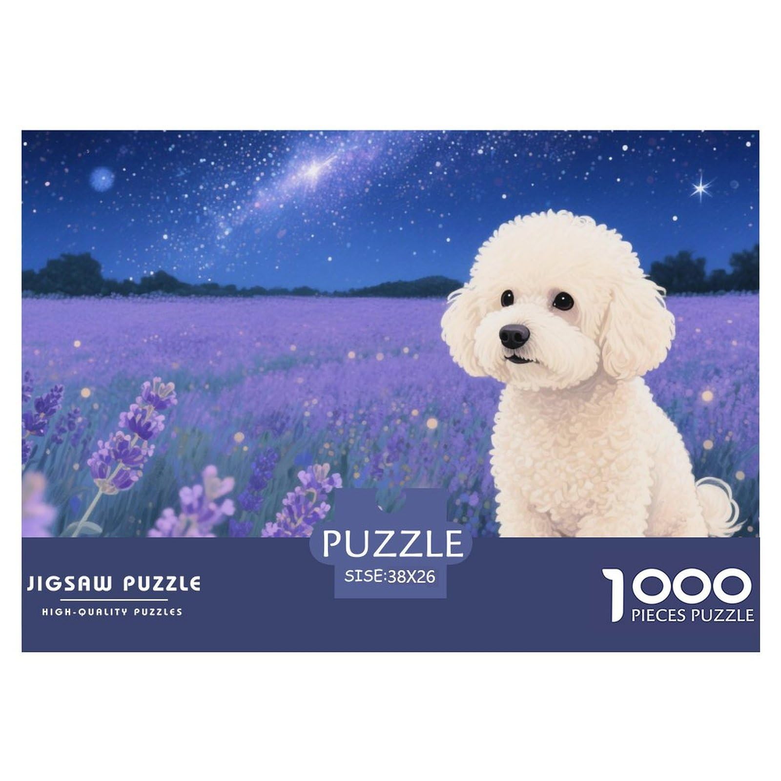 Puzzles Bichon Frise Dog 1000 Pieces Challenge Game for Adults,Lavender Field Impossible Jigsaw Puzzle 1000 Pieces Educational Games Home Decoration 38x26cm/1000pcs