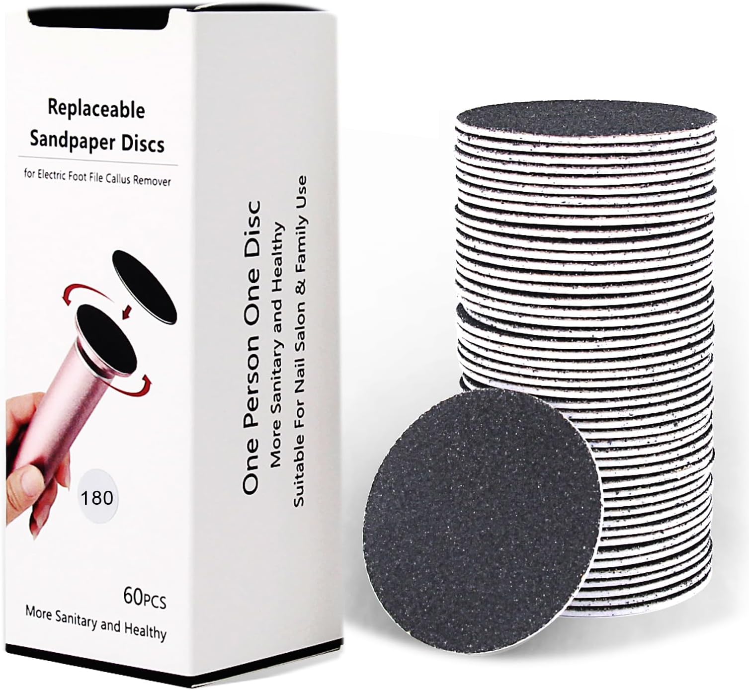 I·B·N G 60pcs Replaceable Sandpaper Refill Discs for Electric Foot File Callus Remover Hard Dry Dead Skin Removal (Fine 180 Grit)