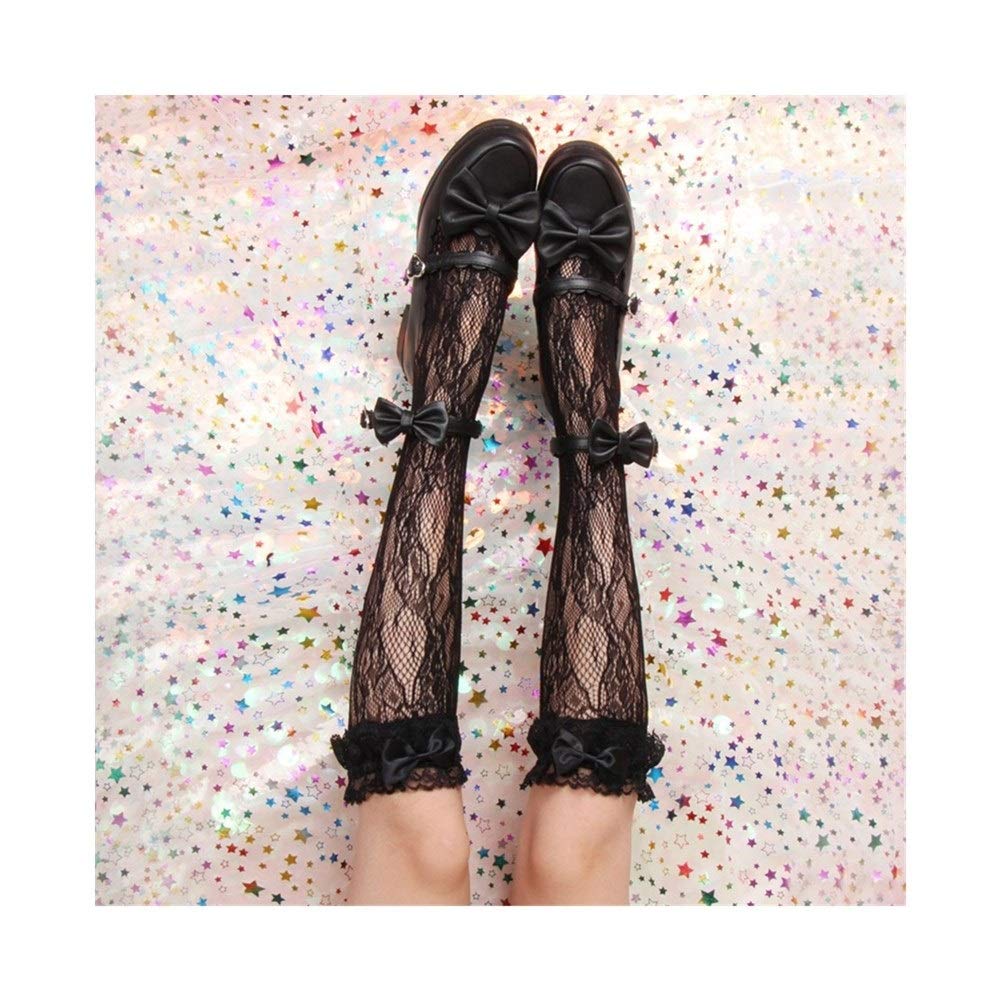 Chaussettes de mariage Cosplaymignon avec motif arc creux en dentelle noire au-dessus du genou