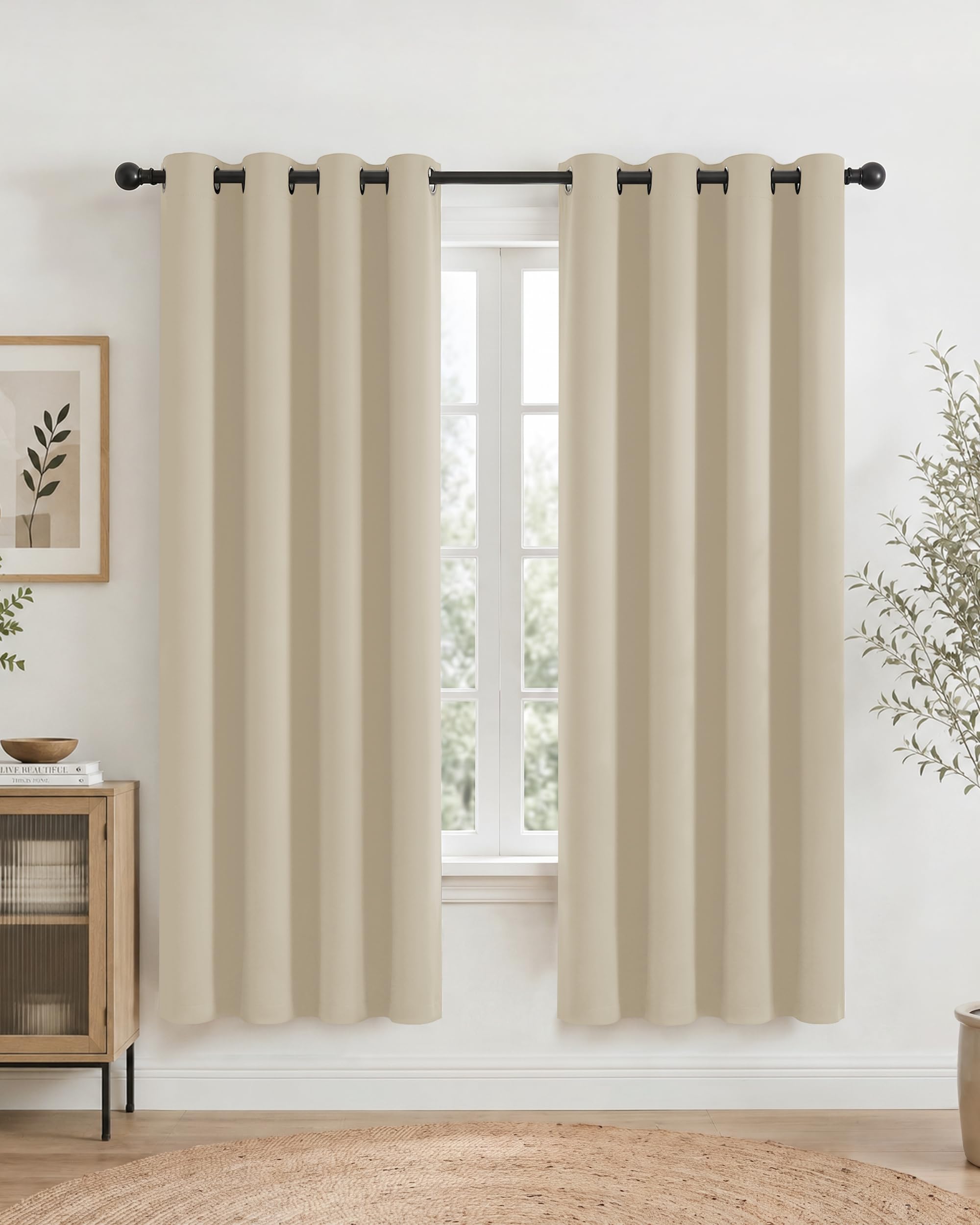 PONY DANCE Beige Eyelet Blackout Curtains 72 Drop, Thermal Insulated Room Darkening Drapes for Master Bedroom & Living Room, Essential Energy Saving Privacy Noise Reducing, 2 Panels W52 xL72 — image 1