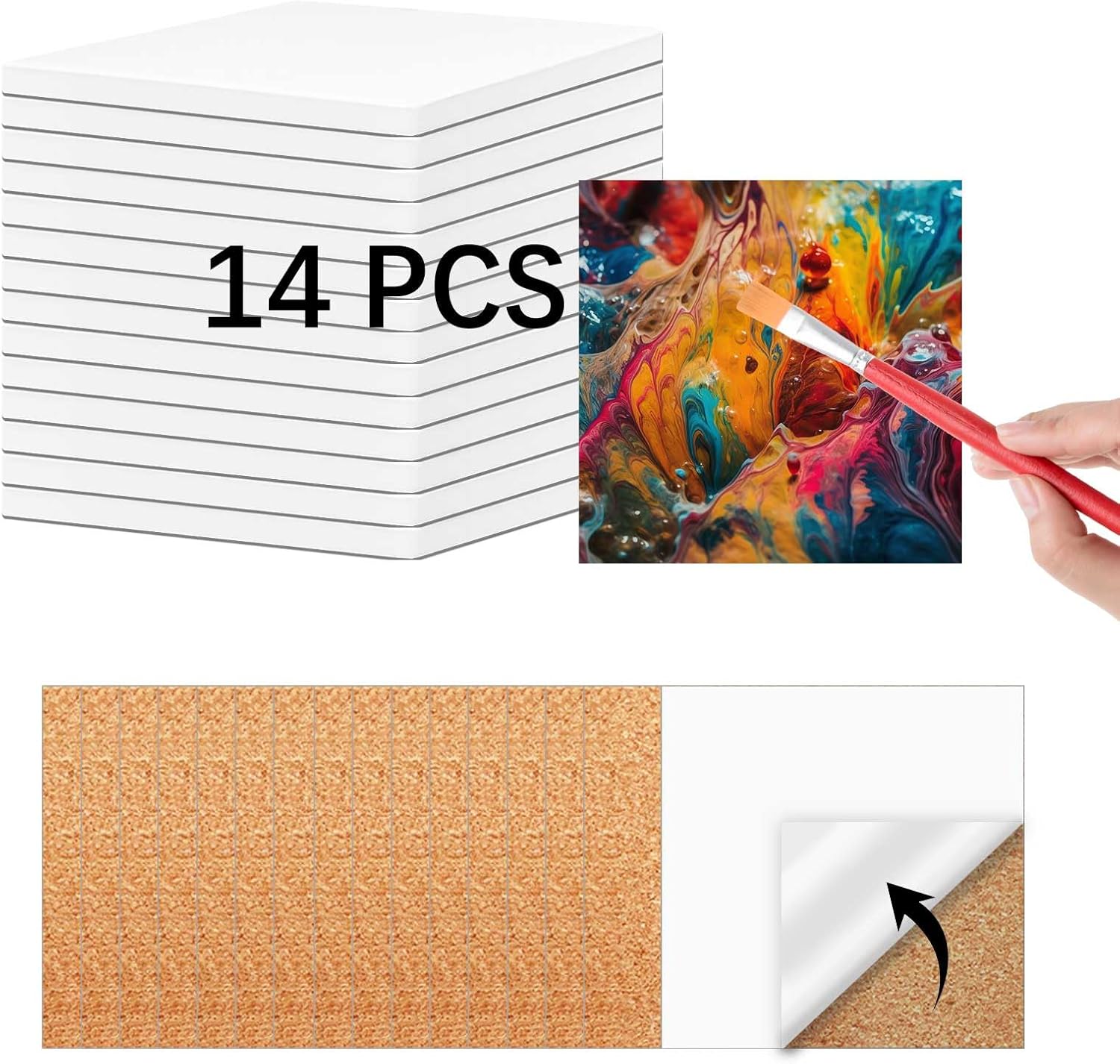 36 PCS Ceramic Tiles for Crafts and self-Adhesive Cork mat,unglazed Ceramic Coasters for Crafts,Use with Alcohol Ink or Acrylic Pouring Make Your Own DIY Coasters