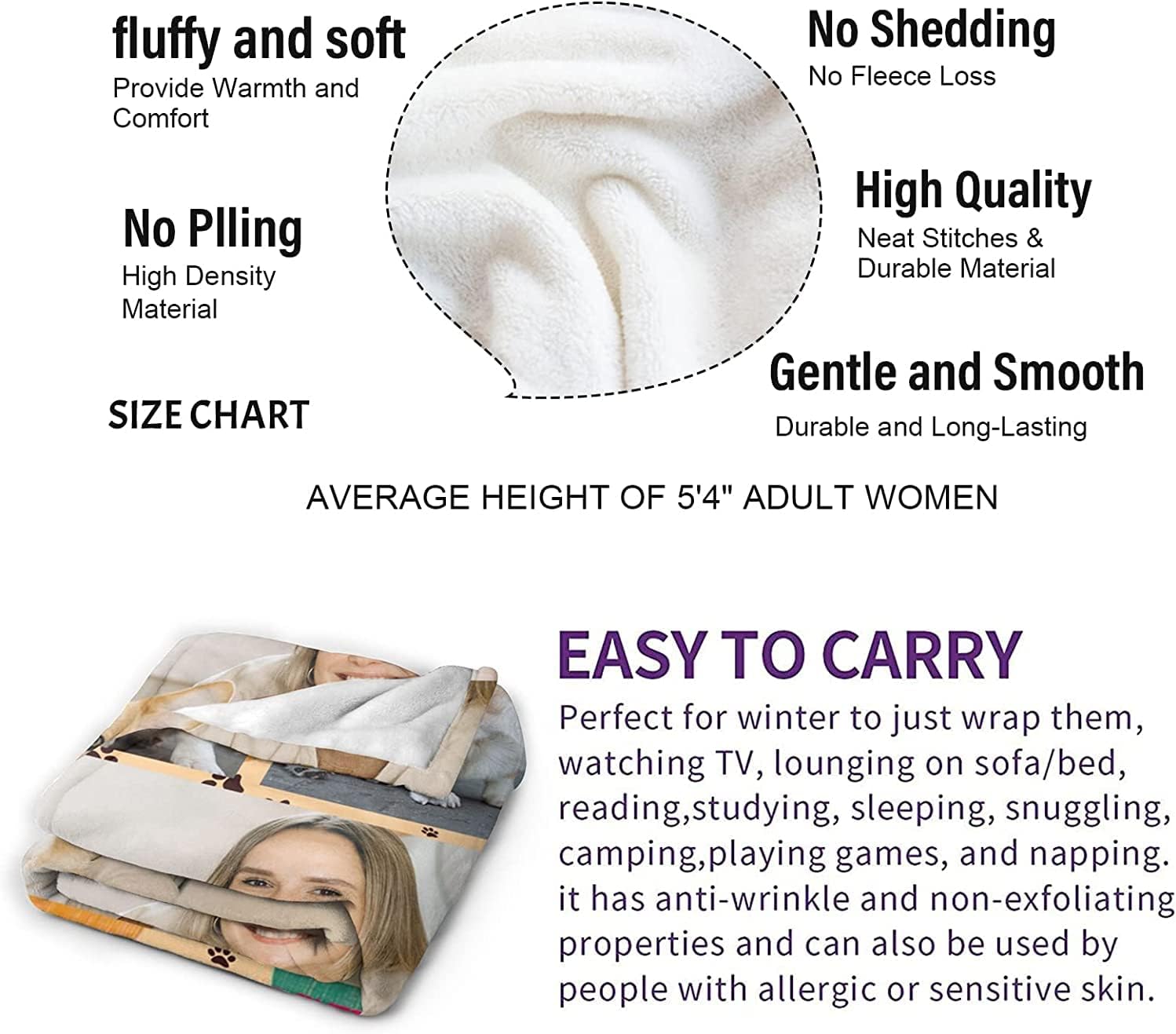 Youltar Custom Blanket with Text Photos,Personalized Customized Picture Blankets, Gifts for Valentine Mother's Day Father's Day Christmas Personalized Gifts, Custom Collage Blanket Multi Size - Image 5