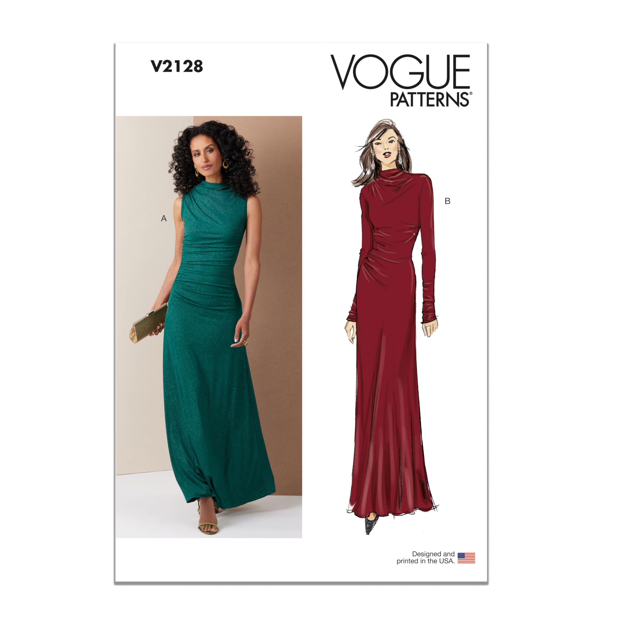 Robe en tricot avec volants patron de couture Vogue V2128Y5 manches ajustées femme