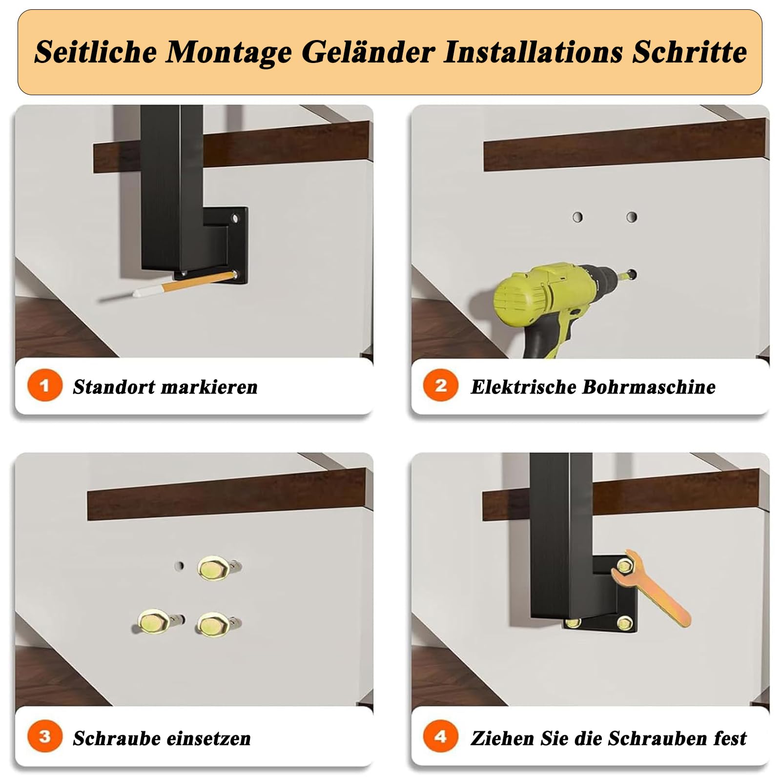 Barandilla de Escalera en Forma de U, Hierro Forjado Pasamanos con Diseño Diamante, Parapeto Interior para Loft, Balcón, Balaustre Exterior, Instalación Lateral (Negro, 110cm)