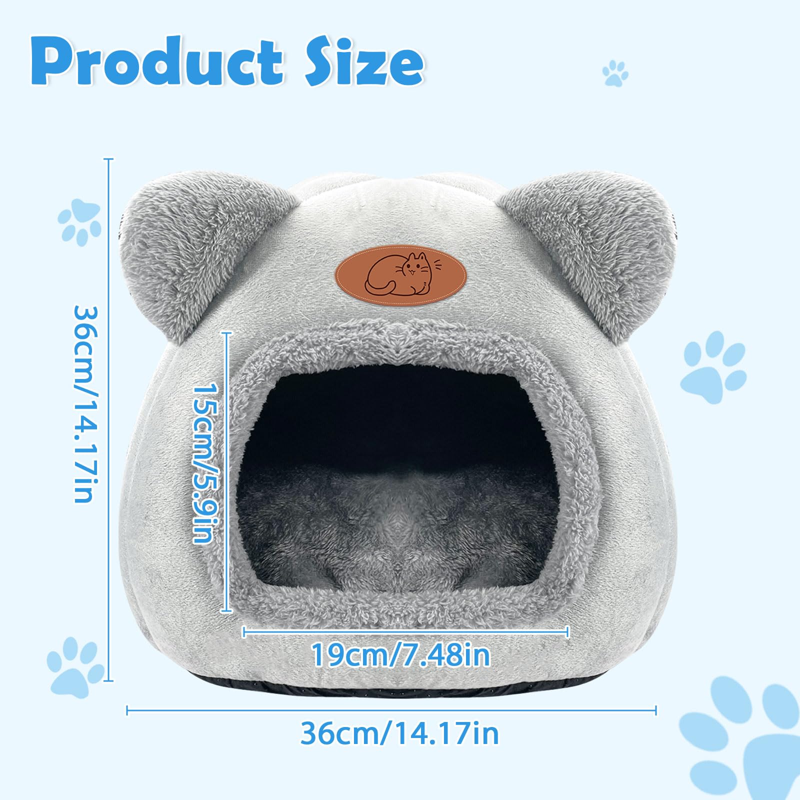 TUAKIMCE Cat Bed for Indoor Cats Cat Cave kitten bed Igloo, Kitten Tent House with Removable Washable Pillow Cushion - Image 2