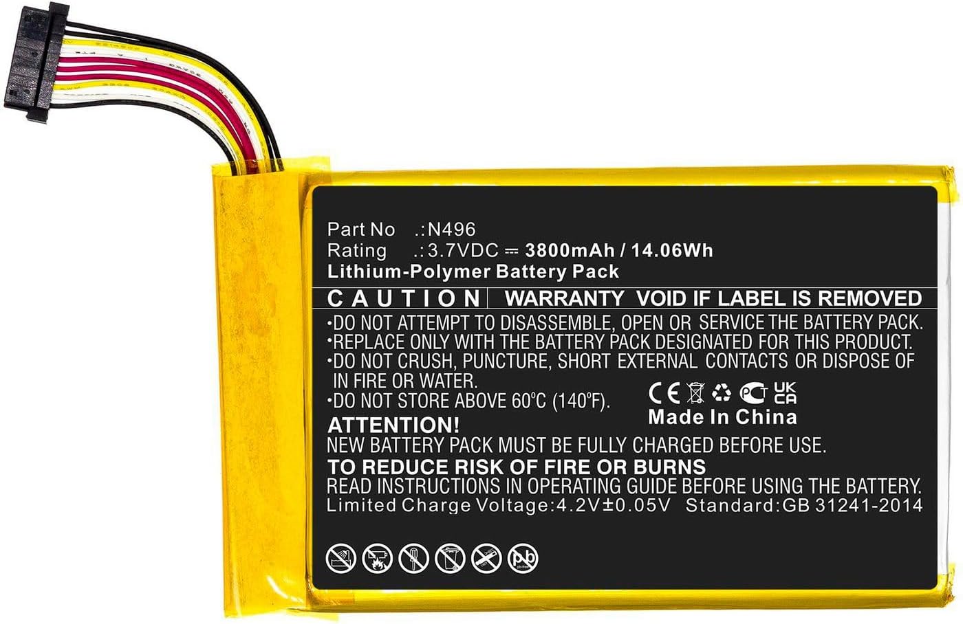 Sparepart Battery for GPS, Navigator 14.06Wh Li-Polymer 3.7V, MRX700SL N496 (14.06Wh Li-Polymer 3.7V 3800mAh for Magellan TRX7)