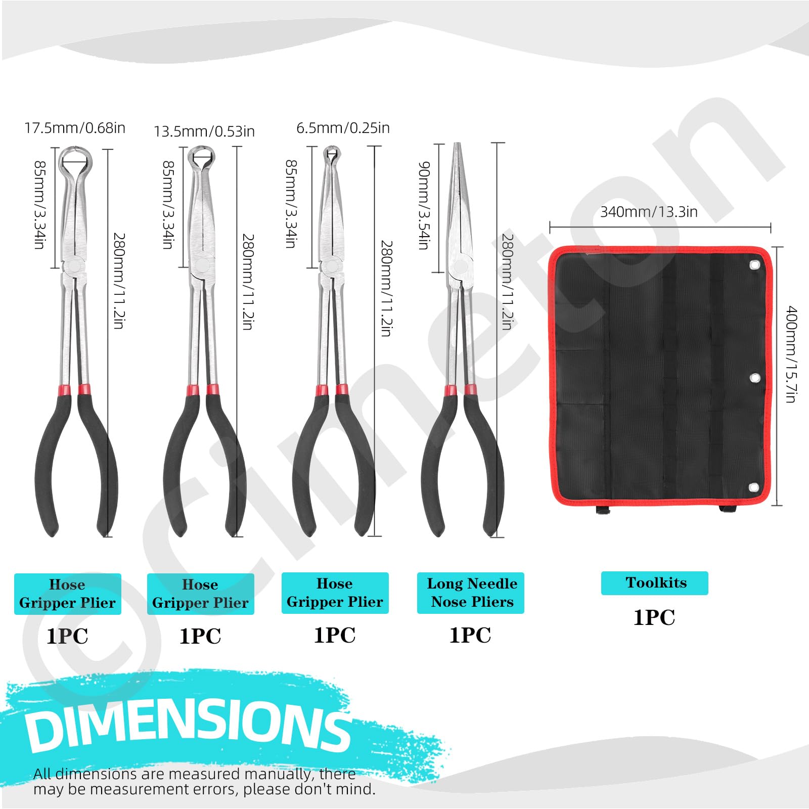 Cimeton 4Pcs 3 Sizes Hose Gripper Pliers Set(1/4", 1/2", 3/4" Dia) with 11" Long Needle Nose Pliers Long Reach Hose Grip Pliers Ring Nose Hose Gripper Pliers Long Reach Pliers for Narrow Spaces - Image 2