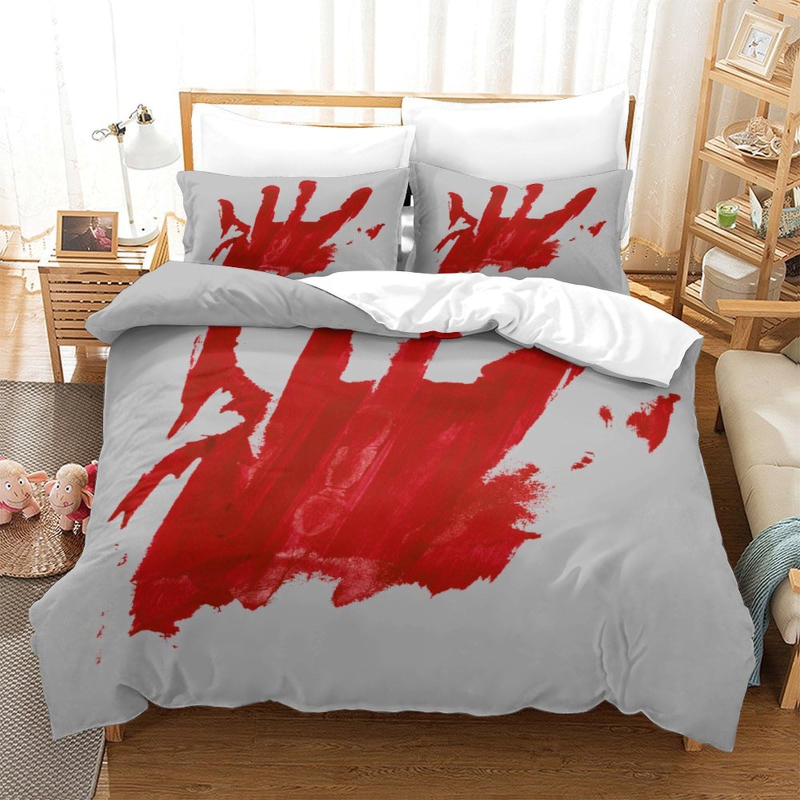 P1S9U7W5Y Creative Blood Stain 3D Printed Duvet Cover Set 3pcs Microfiber Bloody Handprint Bedding Set King（220x240cm）