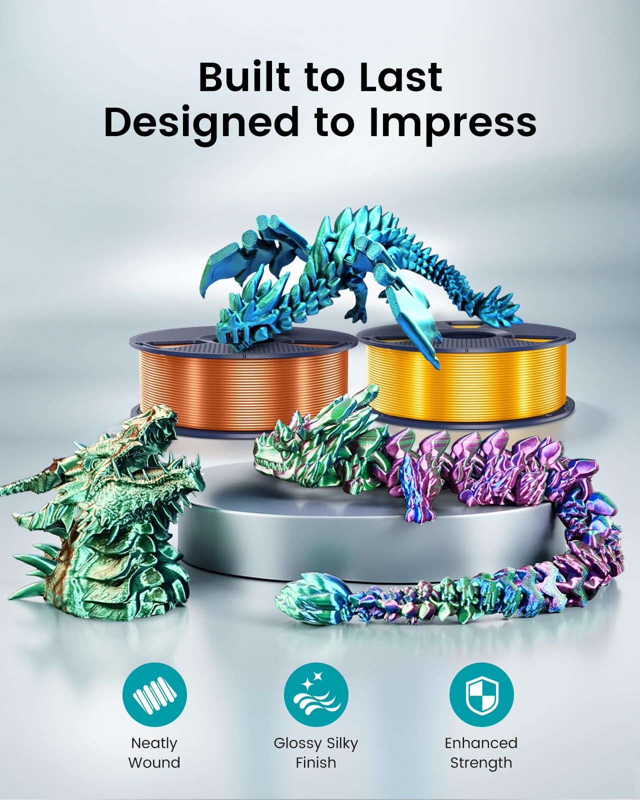 SUNLU Silk PLA+ Filament - Chrome Gloss 3D Printing -6