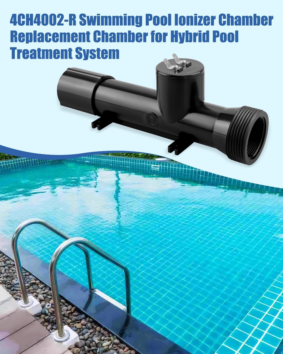 4CH4002-R Pool Ionizer Fit for Above-Ground Pool, Hot Tub/Spa, In-Ground Pool, Fit for Hybrid Pool Treatment System