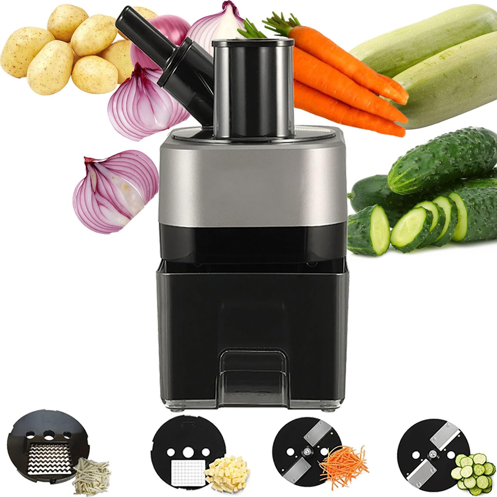 GYKOZY Electric Vegetable Slicer with 4 Blades, Dual Heads Synchronous Processing,100w Automatic Multi-Function Vegetable and Fruit Chopper