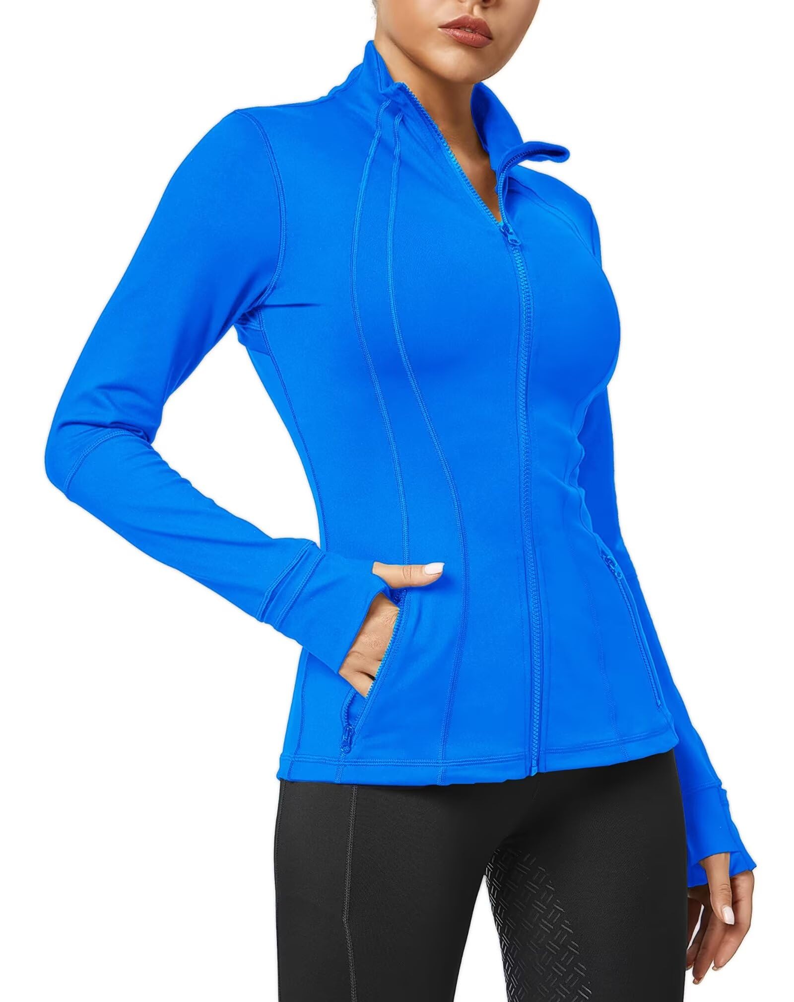 QUEENIEKE Women's Slim Fit Running Jackets - Long Sleeves Athletic Workout Gym Tops with Back Mesh Vent & Thumb Holes