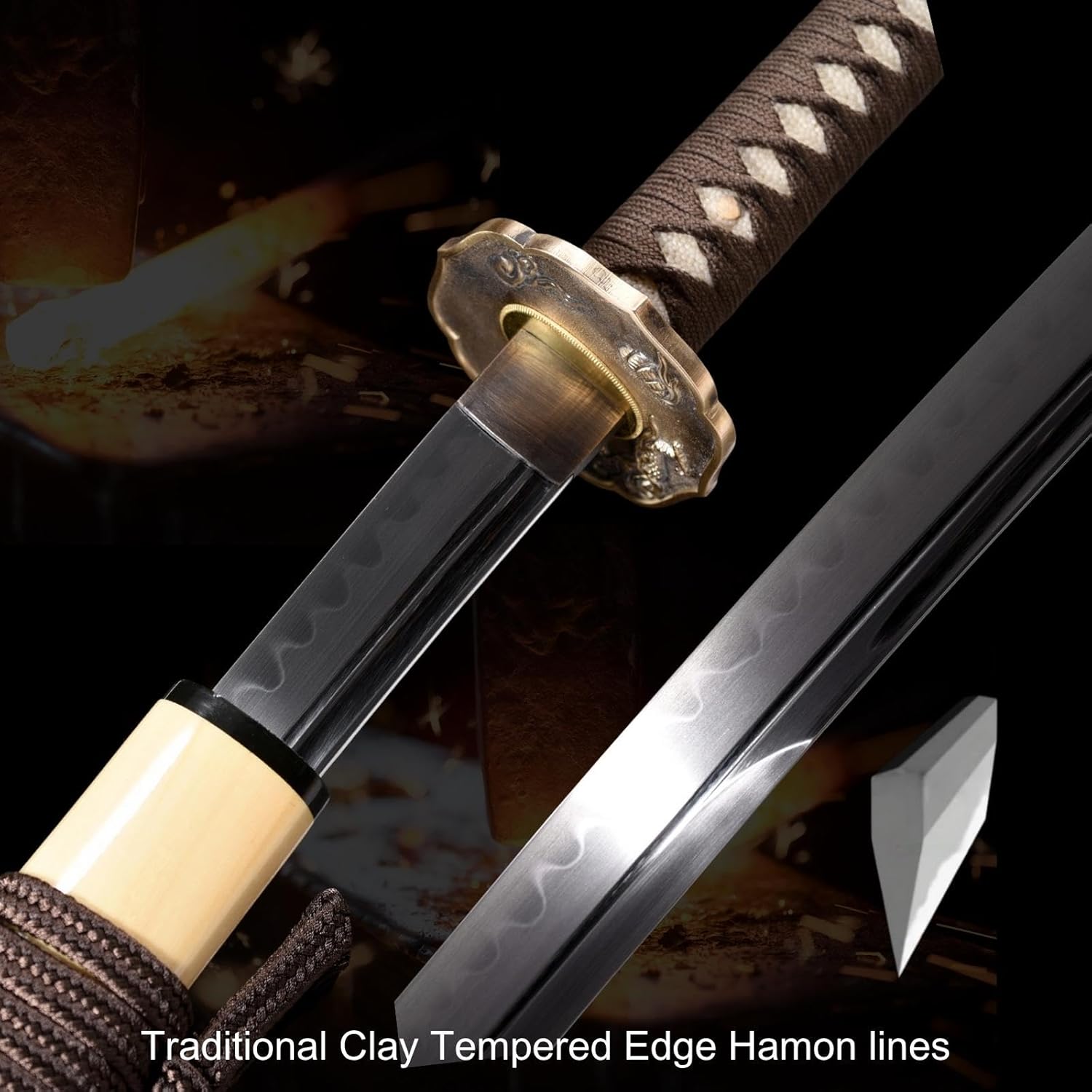 41'' T10 Steel Clay Tempered Katana, Razor Sharp Edge Handmade Japanese Samurai Sword, Full Tang Blade Katana Real Hamons for Martial Arts & Collectors - Image 7