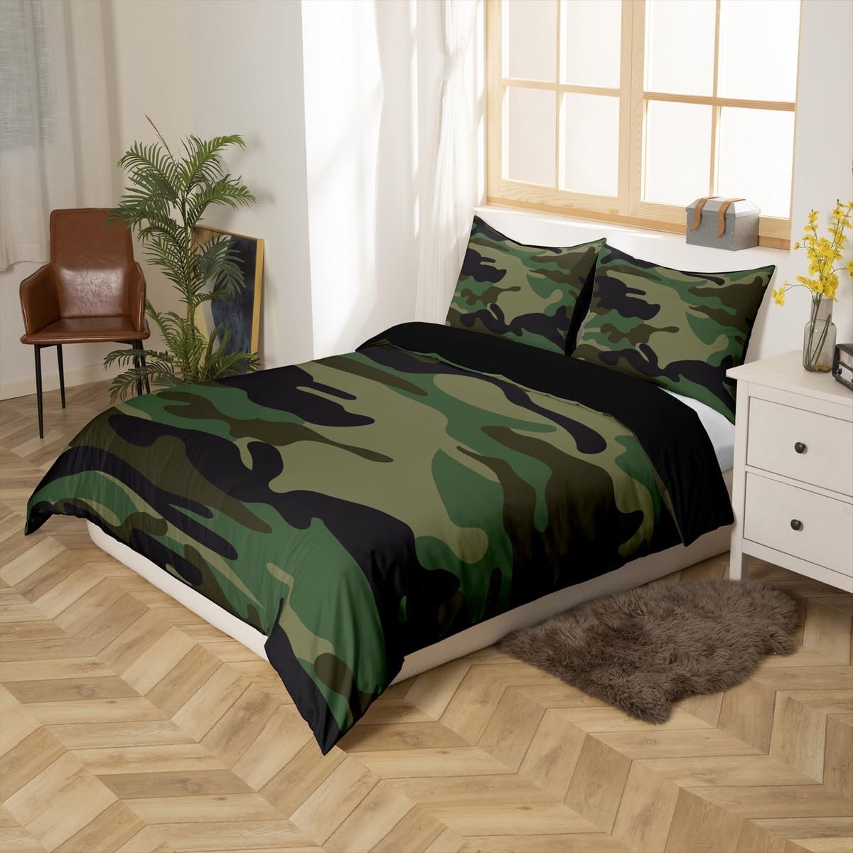 Feelyou Camouflage Bedding Set for Kids Boys Girls Camo Comforter Cover Set Camouflage Print Duvet Cover Bedroom Decor Military Style Green Bedspread Cover Twin Size Bedding Collection 2Pcs