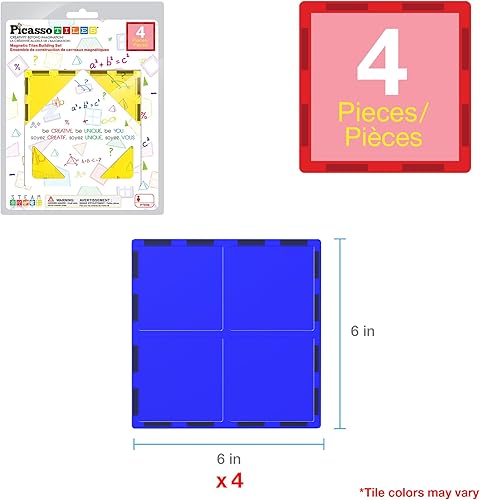 Miniatura 3 de PicassoTiles Bloque de construcción magnético de 4 piezas de azulejos magnéticos de forma cuadrada grande juguete de construcción STEM kit de