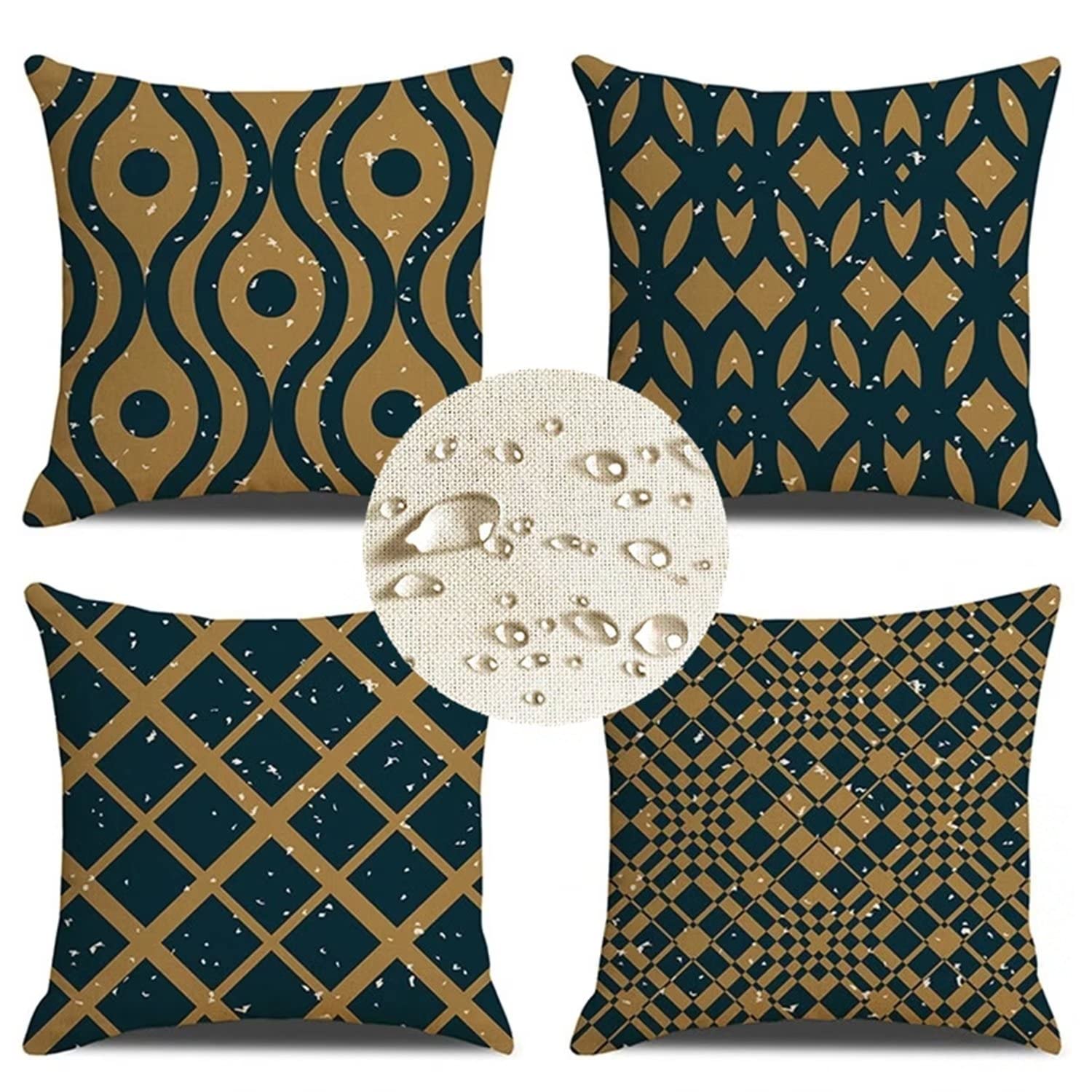 Poszewki na poduszki 70 x 70 cm, zestaw 4 poszewek na poduszki w stylu vintage, wodoodporne, lniane, z dwustronnym nadrukiem, poszewki na poduszki z niewidocznym zamkiem błyskawicznym, na sofę, na zewnątrz, na łóżko, do ogrodu, na kanapę, duże poduszki E3