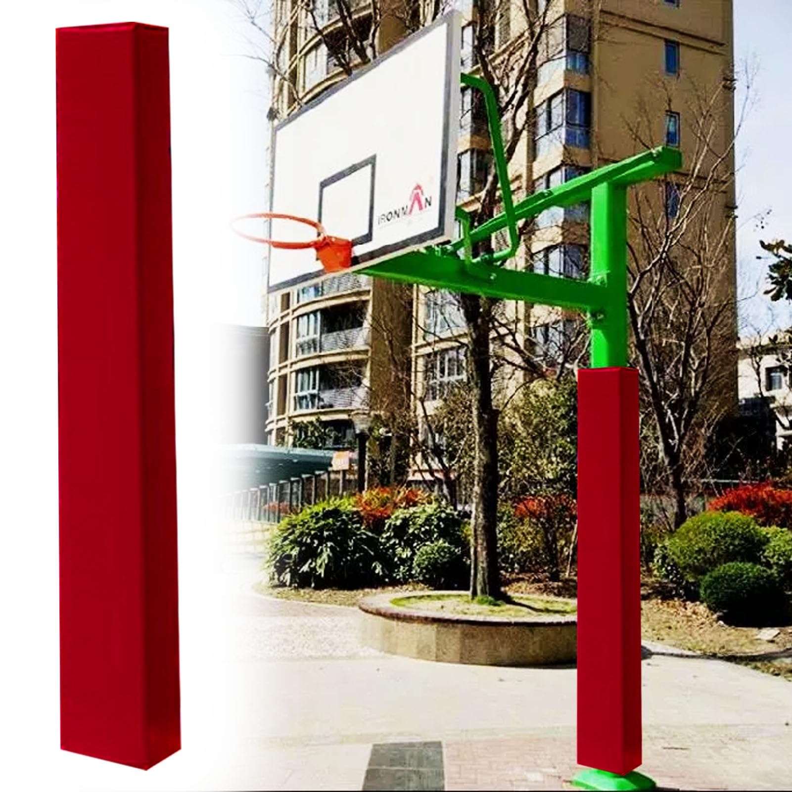Innovz Red Square Basketball Pole Padding Wrap On All Sides, Custom Basketball Hoop Padding For Pole Outdoor, 4X4 6X6 8X8 In Support Post Protector Pad(,4"X4"(10X10cm) Pole)