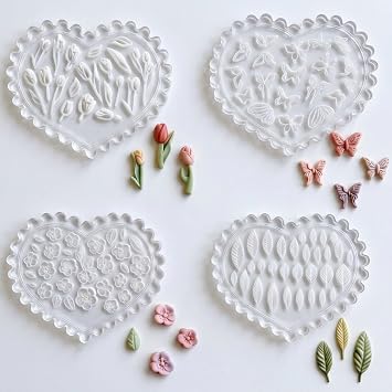 4Pcs Polymer Clay Moulds, Silicone Flower Moulds for Crafting, Peach Blossom, Tulip, Butterfly, Leaf Design, Air Dry Clay Cutters for Jewelry Making, DIY Earring/Keychain Nail Art