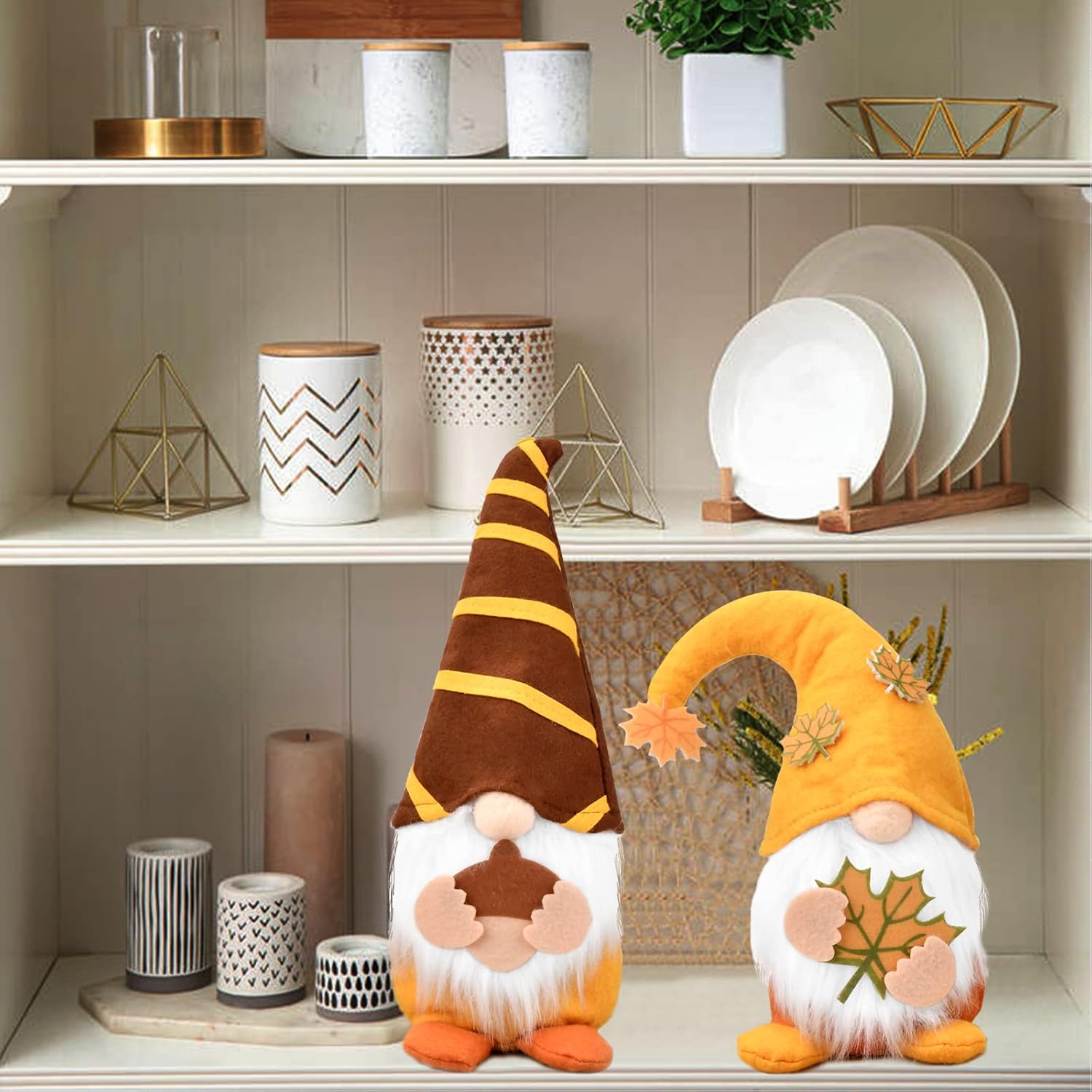 TGOOD 2PCS Fall Decor Fall Gnomes Plush, Tiered Tray Decor, Harvest Festival Thanksgiving Gnomes Holiday Party Ornaments Table Fall Decorations for Home