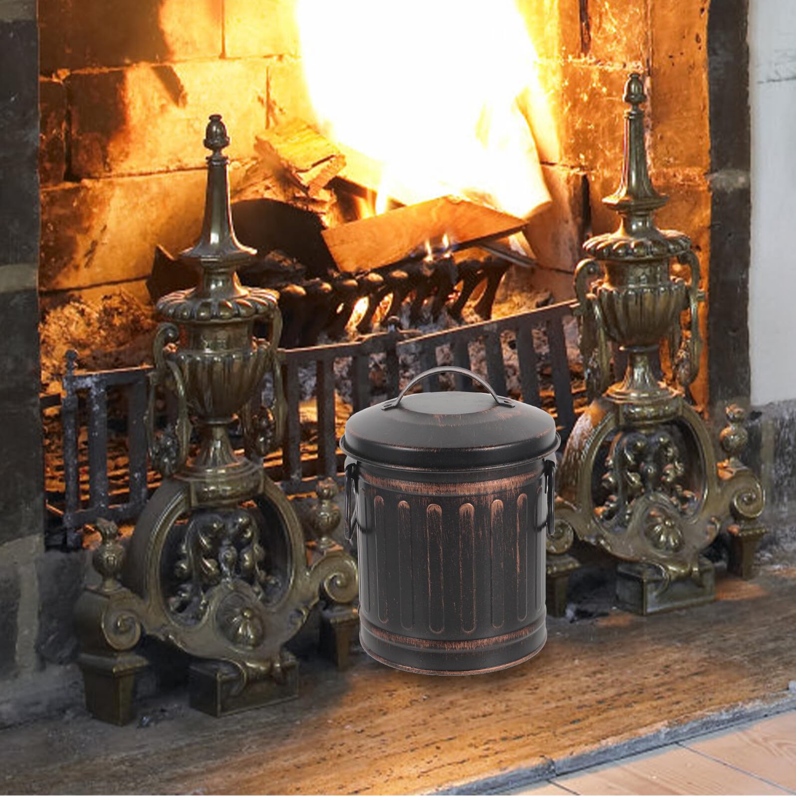 Outanaya Cubo Metálico para Cenizas de Chimenea Resistente y Versátil con Capacidad Amplia y Diseño Fácil de Transportar para Almacenamiento y Traslado de Carbón y Cenizas Interiores y