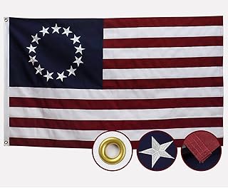 Betsy Ross Flag 3x5 Ft Deluxe Water Resistant Series 13 Stars Made From Heavy Duty Super Tough Spun Polyester/Embroidered Stars/Sewn Stripes/Brass Grommets,US Flags Perfect for Outside