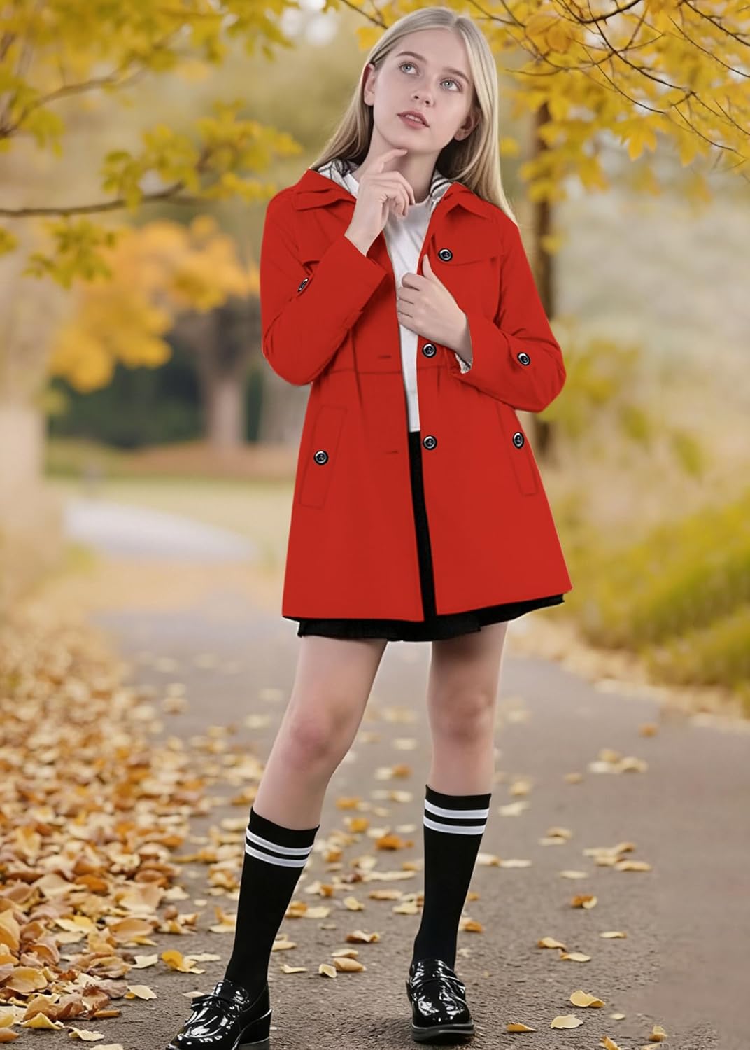 Betusline Girl's Rain Jackets Lightweight Waterproof Hooded Trench Coat Raincoats for Kids,2-14 Years - Image 2