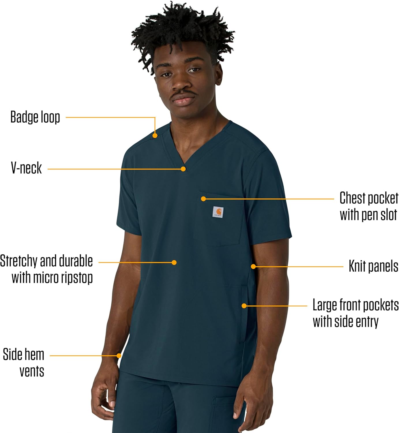 Carhartt Scrubs for Men Force Cross-Flex V-Neck Tops with 3 Pockets Navy - Image 2