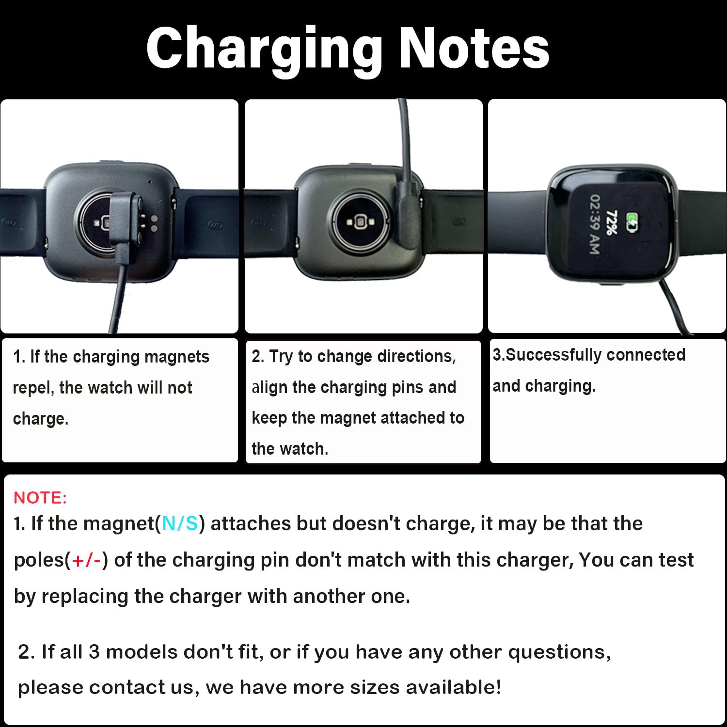Lot de 3 chargeurs de montre intelligente [2,5 mm + 2,8 mm + 4 mm] pour Veryfit, Da Fit, Gloryfit, câble de charge magnétique, pour 3 types de montres intelligentes