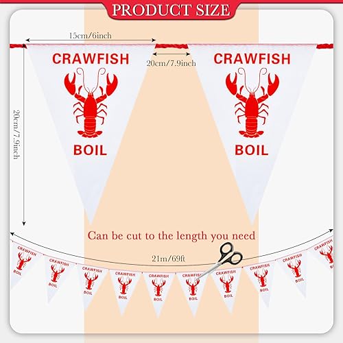 Miniatura 2 de Chuangdi Banderín de cangrejo de río de 69 pies para decoración de fiesta, banderines de langosta roja para cumpleaños, langosta, Mardi Gras,