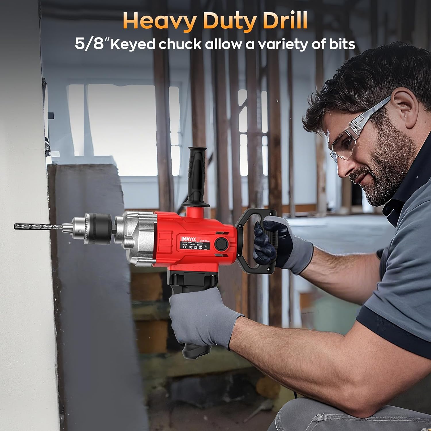 IMAYCC 2500W 15A Drill Mixer, Variable Speed Corded Cement Mixer,5/8" Heavy Duty Drill Set, Mixing Drill for Mud,Motar,Paint, Grout, Plaster, Thinset