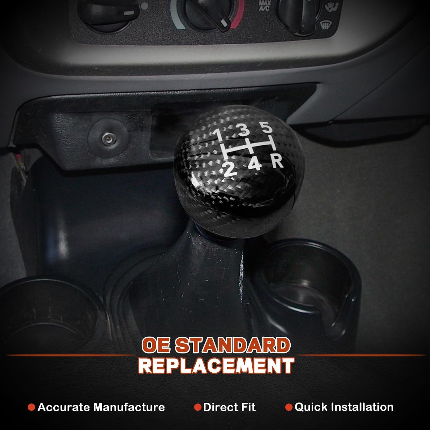 Carbon Fiber Gear Shift Knob Cover Compatible with Ford Ranger F-150 F-250 F-350 Super Duty Bronco Explorer Mustang Aerostar E-150 E-250 E-350, 5 Speed Manual Shifter Lever Knob Black