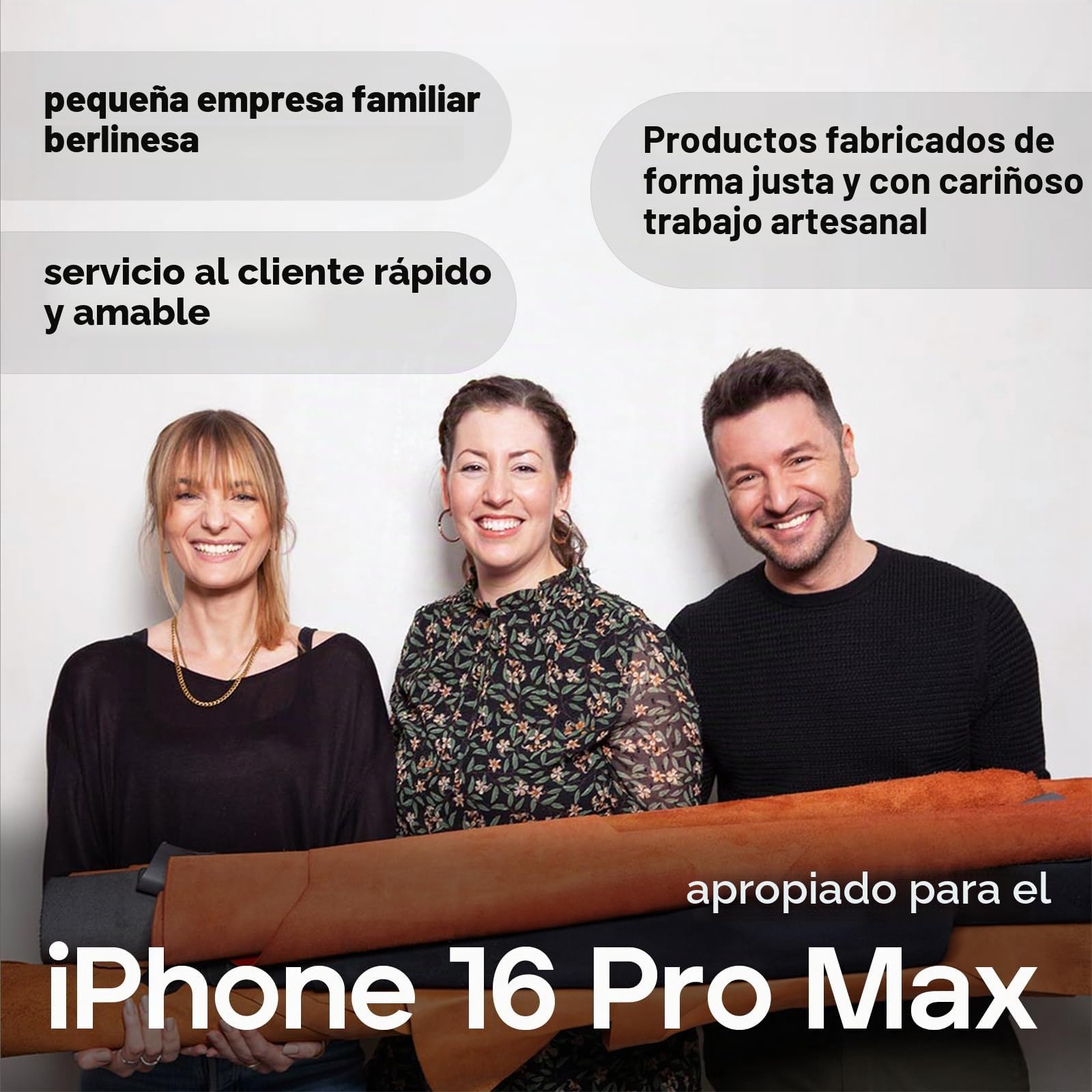 WIIUKA Funda para iPhone 16 Pro Max, piel de Alemania, funda de piel extrafina, funda premium para teléfono móvil, Case, Qi, skiin more, vintage coñac marrón