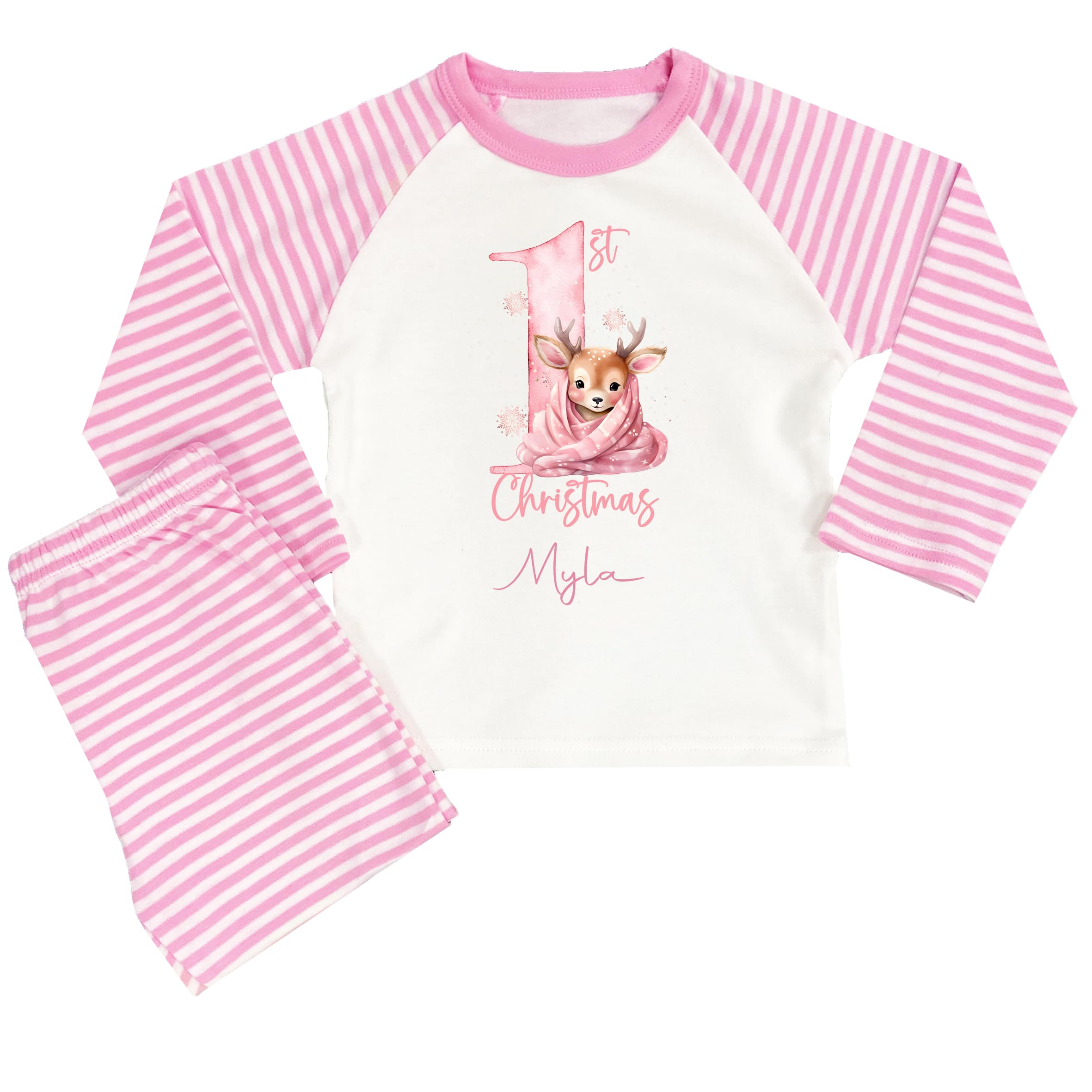 The Baby Box Uk Girls Pink 1St Xmas Personalised First Christmas Pyjamas 1St Baby Xmas Pjs (, 6-12 Months)