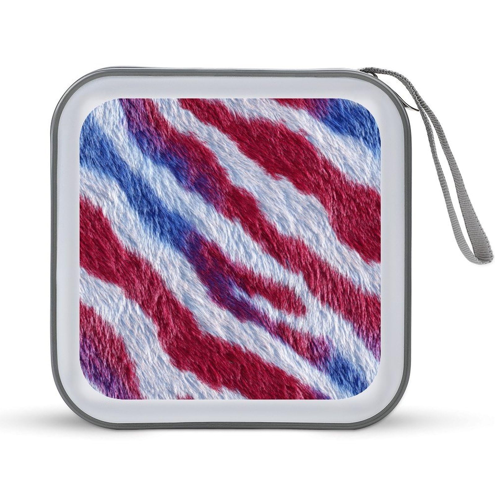 Jubonexis Red White And Blue Zebra Skin Print CD Case DVD Storage Case Portable for Car Home Travel