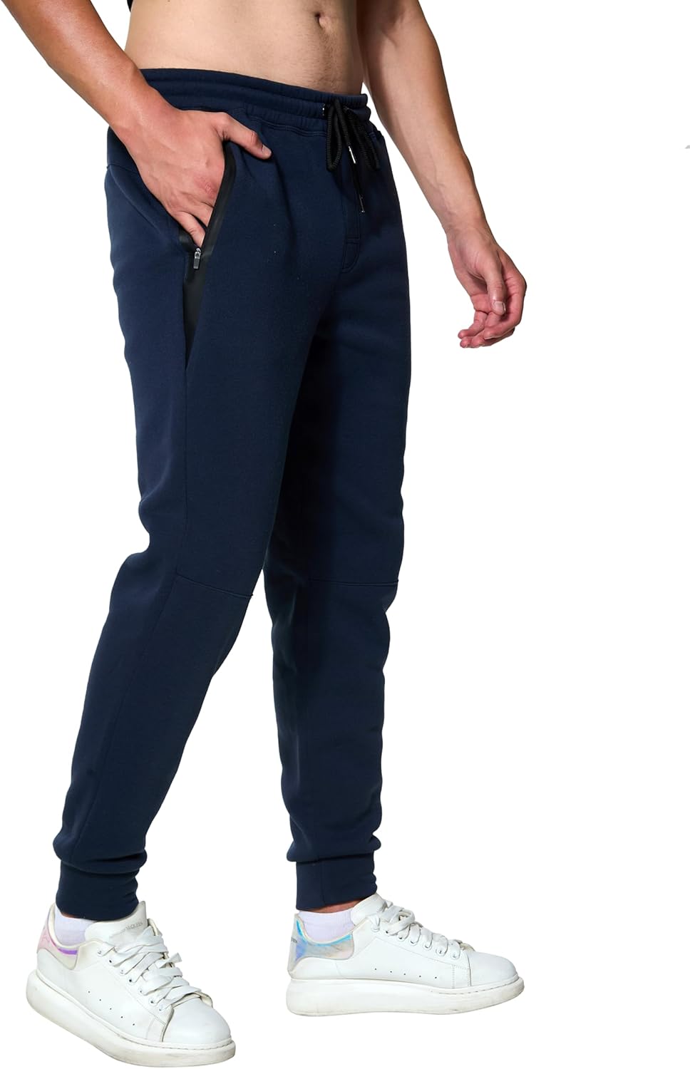 Mens Fleece Elastic Bottom Athletic Workout Jogger Sweatpants with Zipper Pockets and Drawstring - Image 3