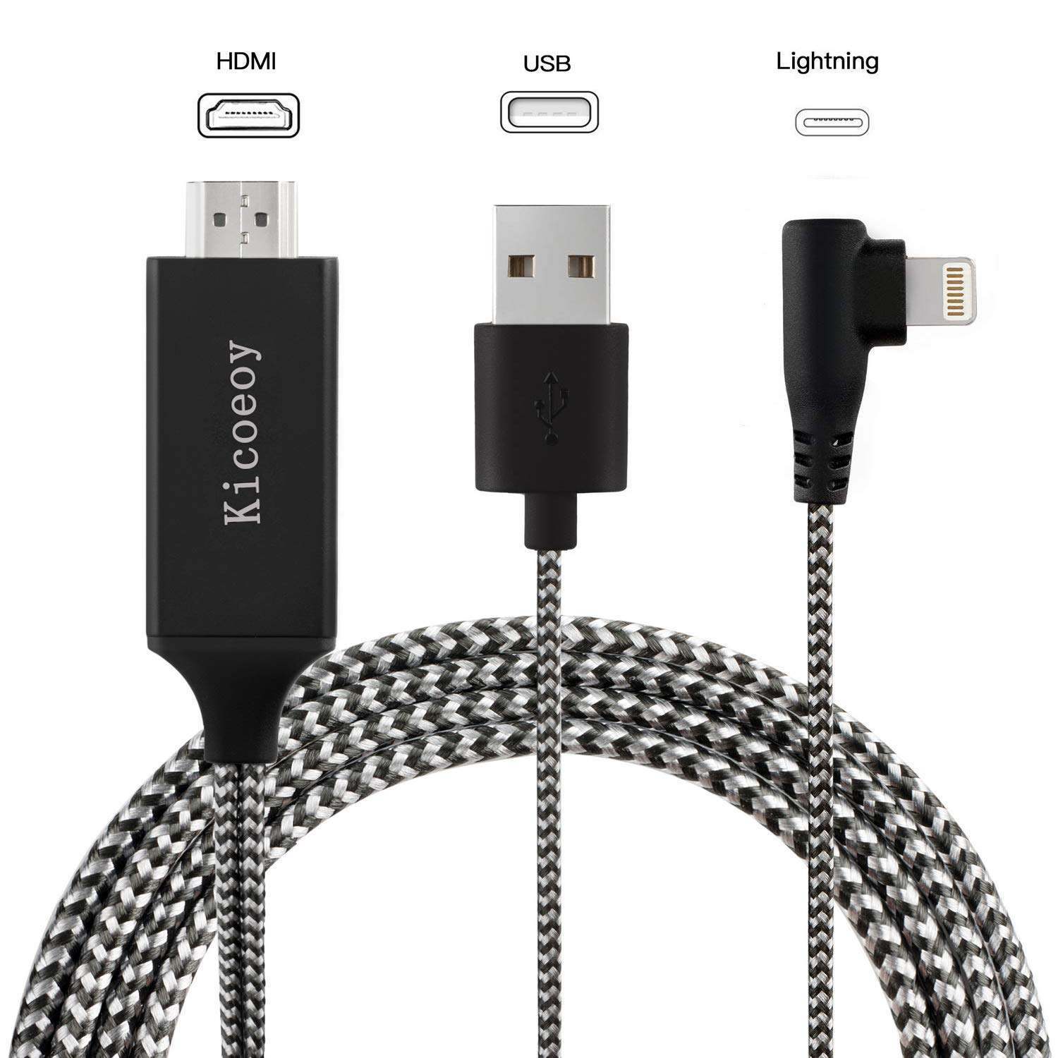 Compatible with iPhone iPad to HDMI Adapter Cable, Kicoeoy 6.6ft Digital AV Adapter 1080P HD TV Connector Cord Compatible with iPhone Xs Max XR 8 7 6Plus 5 iPad iPod to TV Projector Monitor