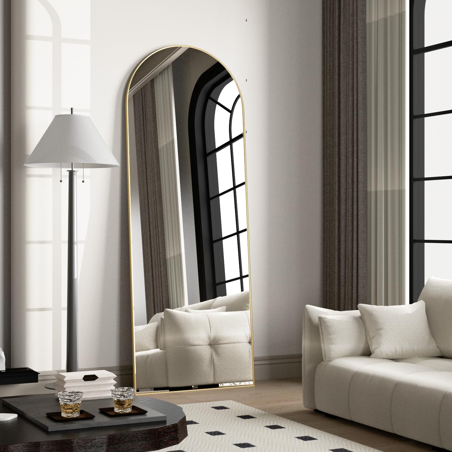 Full Length Mirror, 56"x16" Arch Floor Mirror with Stand, Gold Arched Full Body Standing or Leaning Mirror for Bedroom, Living Room