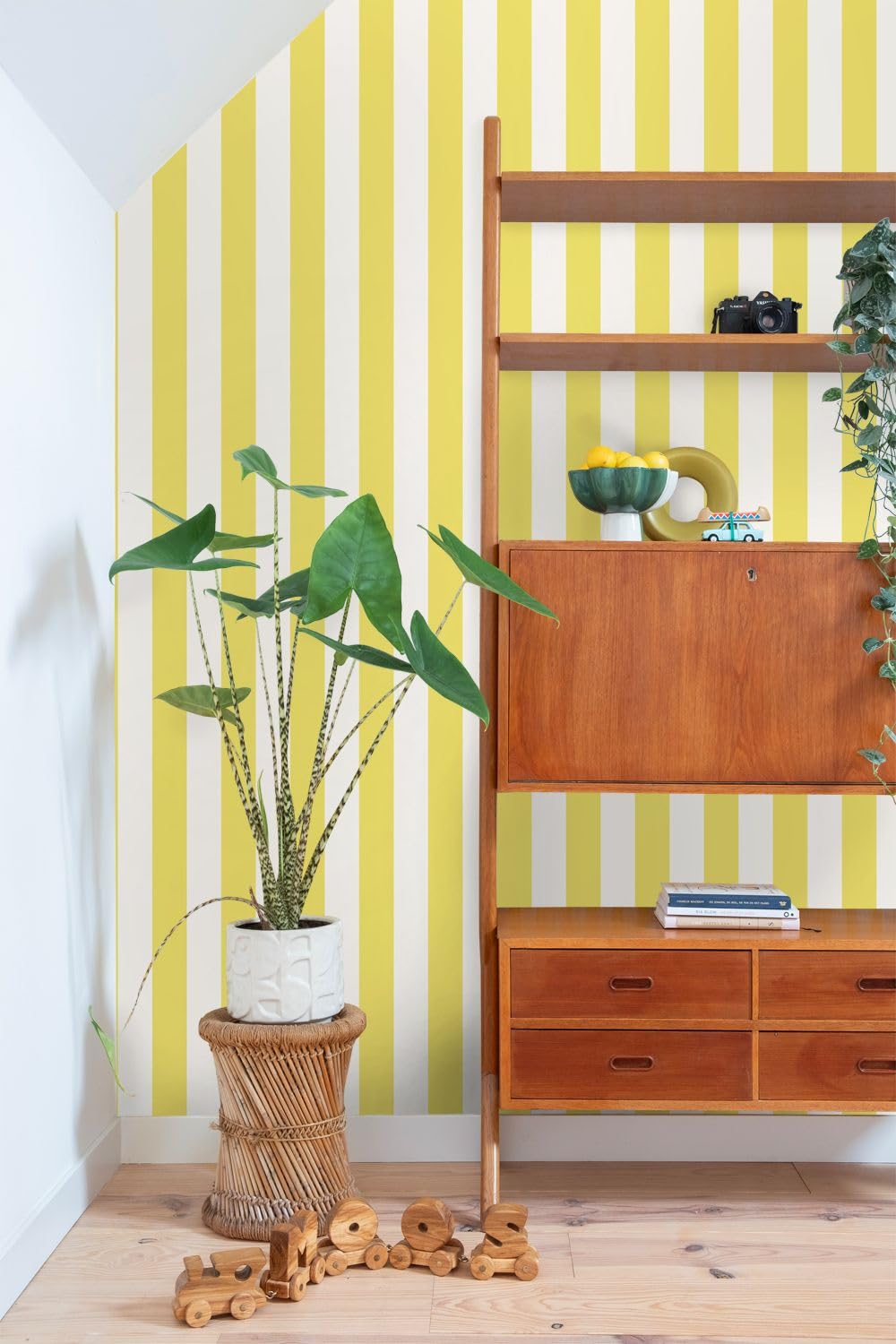 papier peint à rayures jaune et blanc 53 cm x 10.05 m - ESTAhome