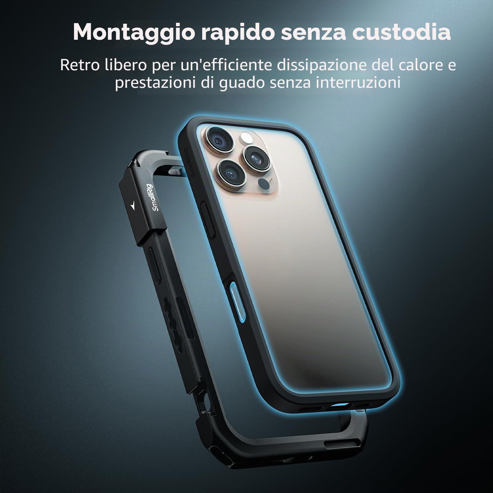 SMALLRIG Mobile Video Cage per iPhone 16 Pro, Gabbia per Telefono con Custodia per Telefono con Piastra Posteriore per Obiettivo a T, Supporto per MagSafe - 4828
