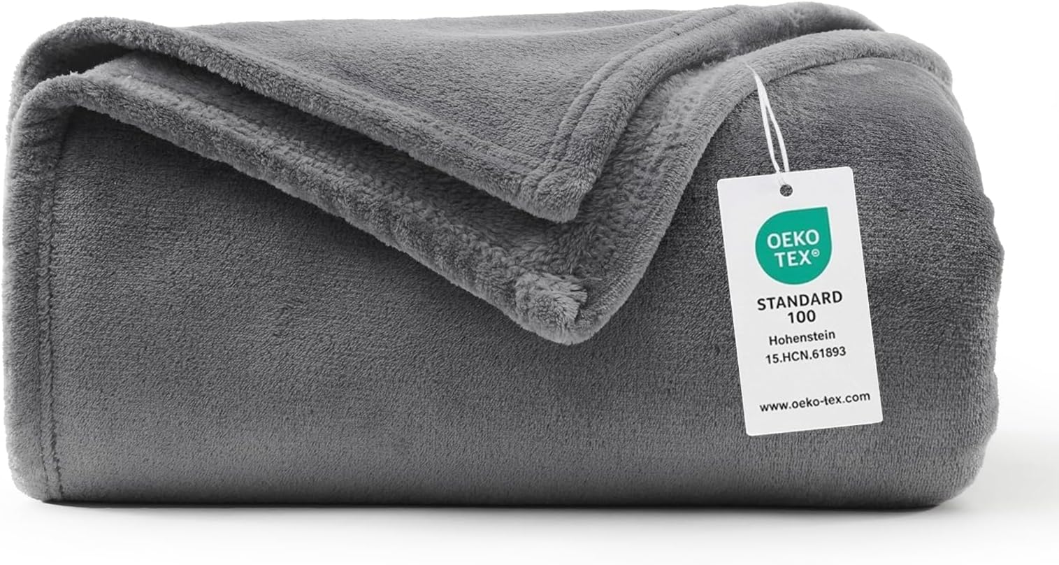 Bed Throw Double Size, Fleece Blanket Sofa Throw Grey 5ft x 6.5ft - Fluffy Soft Warm Versatile Blanket for Sofa/Couch/Bed Twin Size Gray, 150x200 cm