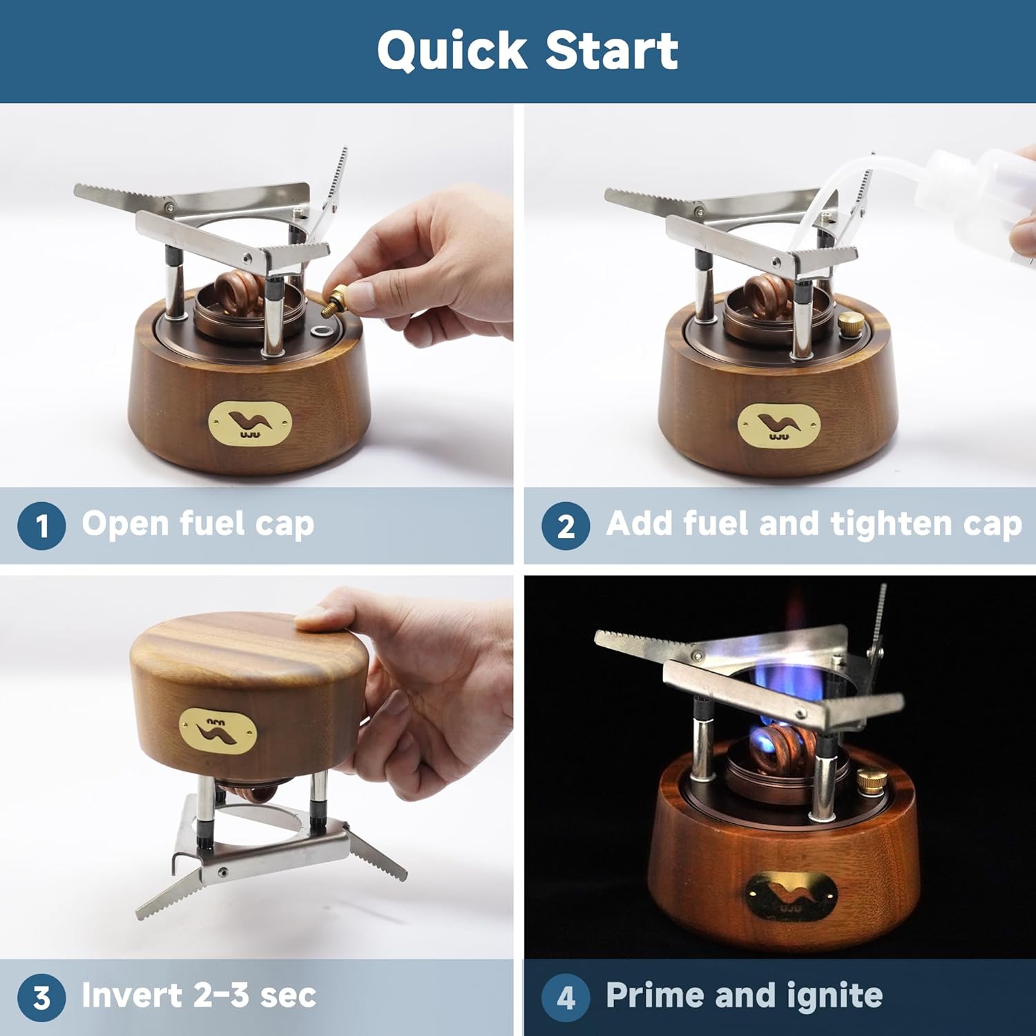 UJU Portable Alcohol Stove Set, Wind-Resistant Camping Cooking Stove with Windscreen, for Hiking, Trekking, Fishing & Outdoor Camping, Includes Wooden Base, Storage Bag & Empty Bottles