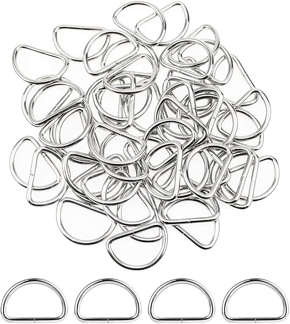 MZMing 50 Pieces D-Rings Metal Nickel Plated D Ring Buckles 25mm Non Welded Loop Durable D-Ring Fasteners for Bag Buckle Purse Handle Webbing Strap Dog Collar Backpack DIY Accessories