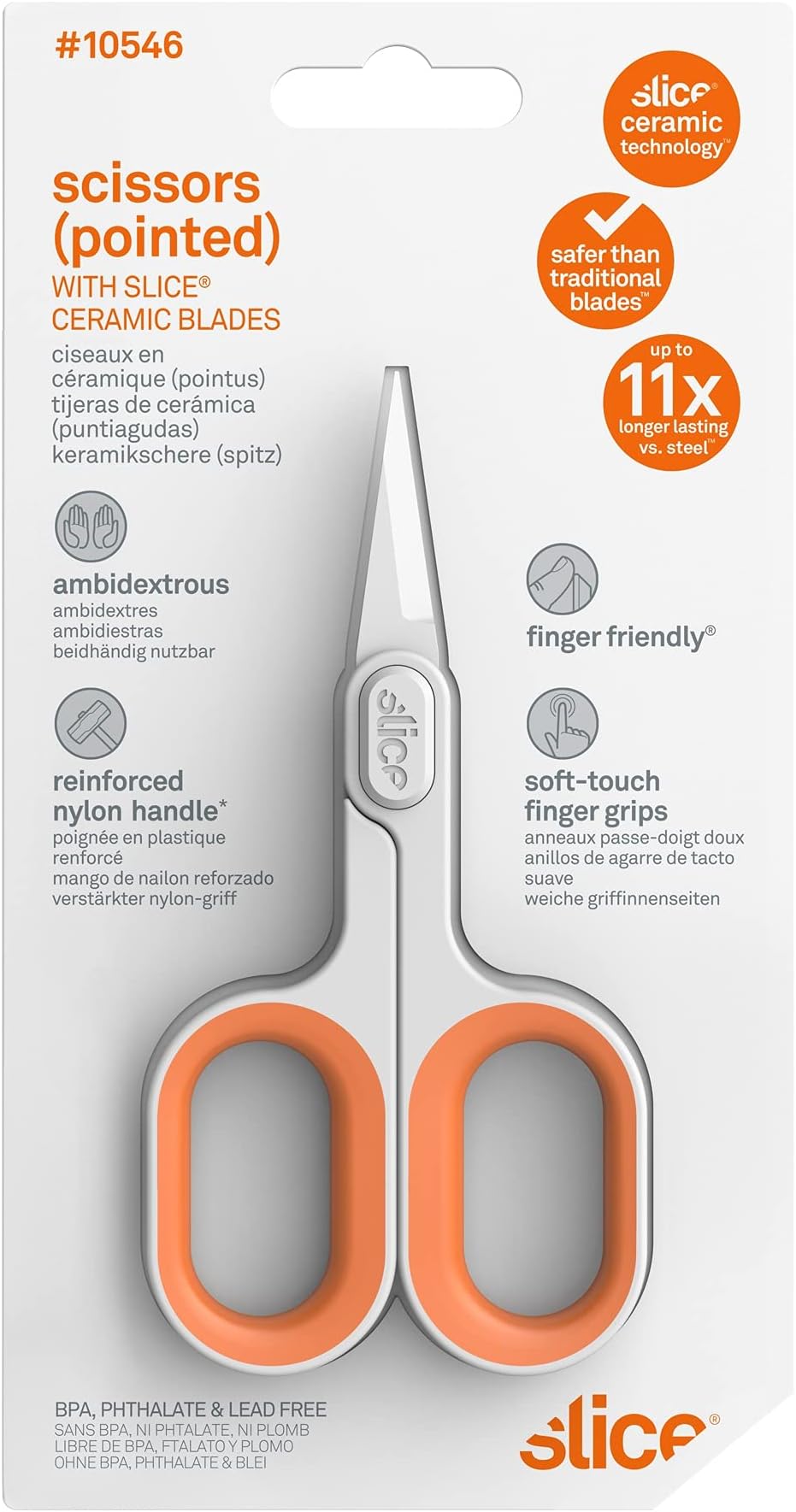 Slice 10546 Ceramic Scissor Pointed Tip, Friendly, BPA, Phthalate & Lead Free, Wide Finger Loops for Larger Hands, 1 Pack