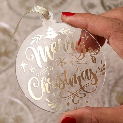 Miniatura 4 de UNIQOOO Juego de 12 adornos dorados de Navidad 2023, decoraciones para árbol de Navidad, ideas de Gfit, adornos de acrílico transparente con 6