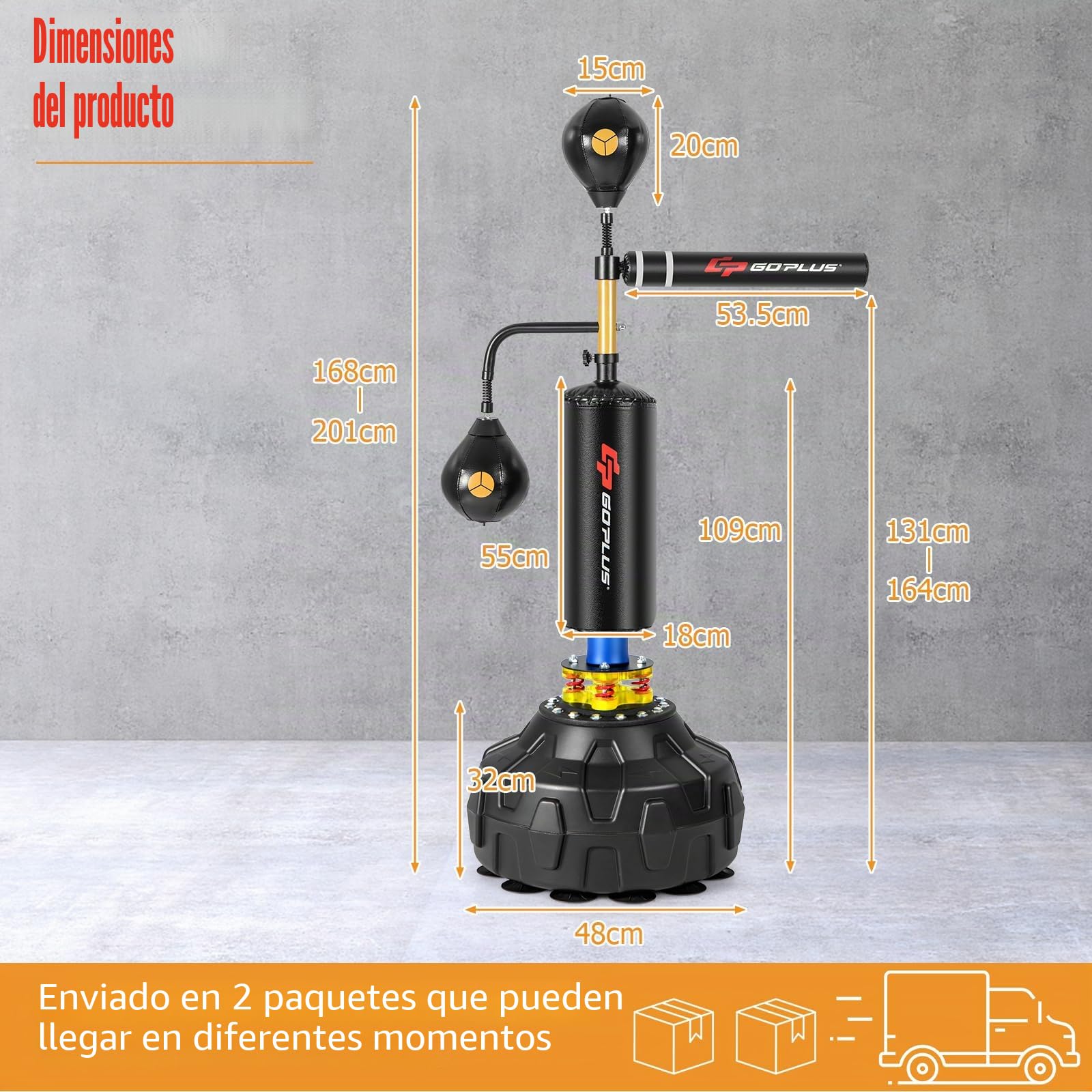 GOPLUS Saco de Boxeo de Pie Profesional, Entrenador de Velocidad de Boxeo con Soporte, 2 Peras de Velocidad, Barra Giratoria, Equipo de Fitness de Altura Ajustable, Base Rellenable para Adulto