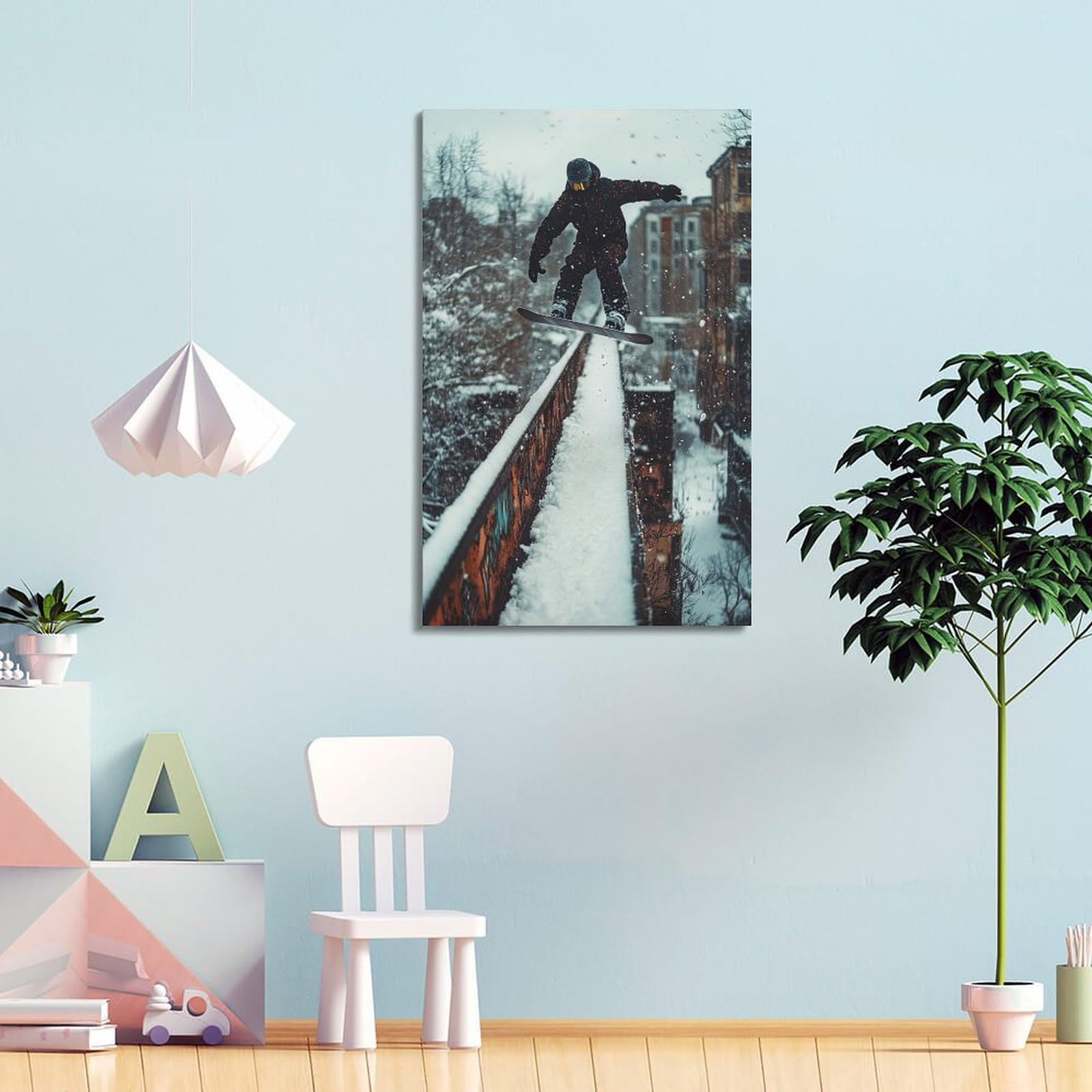 WGJYMX Poster da parete su tela, stile fotografico, documentario sportivo, snowboard sulla neve, decorazione moderna per camera da letto, 40 x 60 cm
