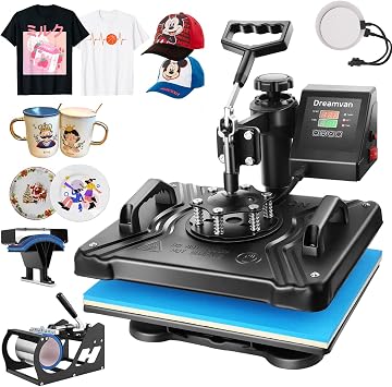 5 in 1 Heat Press Machine 15 x 12 Inch Multifunction T Shirt Press Machine 360-Degree Swing Away Digital Shirt Printing Machine Heat Transfer Sublimation Combo for T Shirts Mugs Hat Plate Cap
