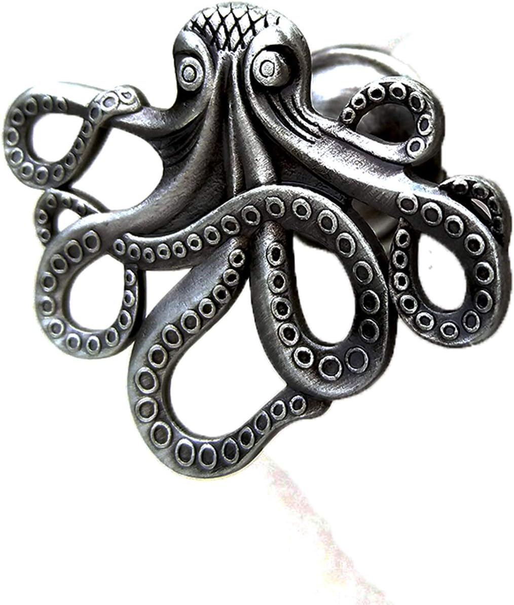 Octopus Drawer knobs Nautical Beach Ocean Theme Home Decor Drawer Pulls Handles for Dresser Cupboard Wardrobe Cabinet Kitchen Knobs Pack of 4 (Pewter)
