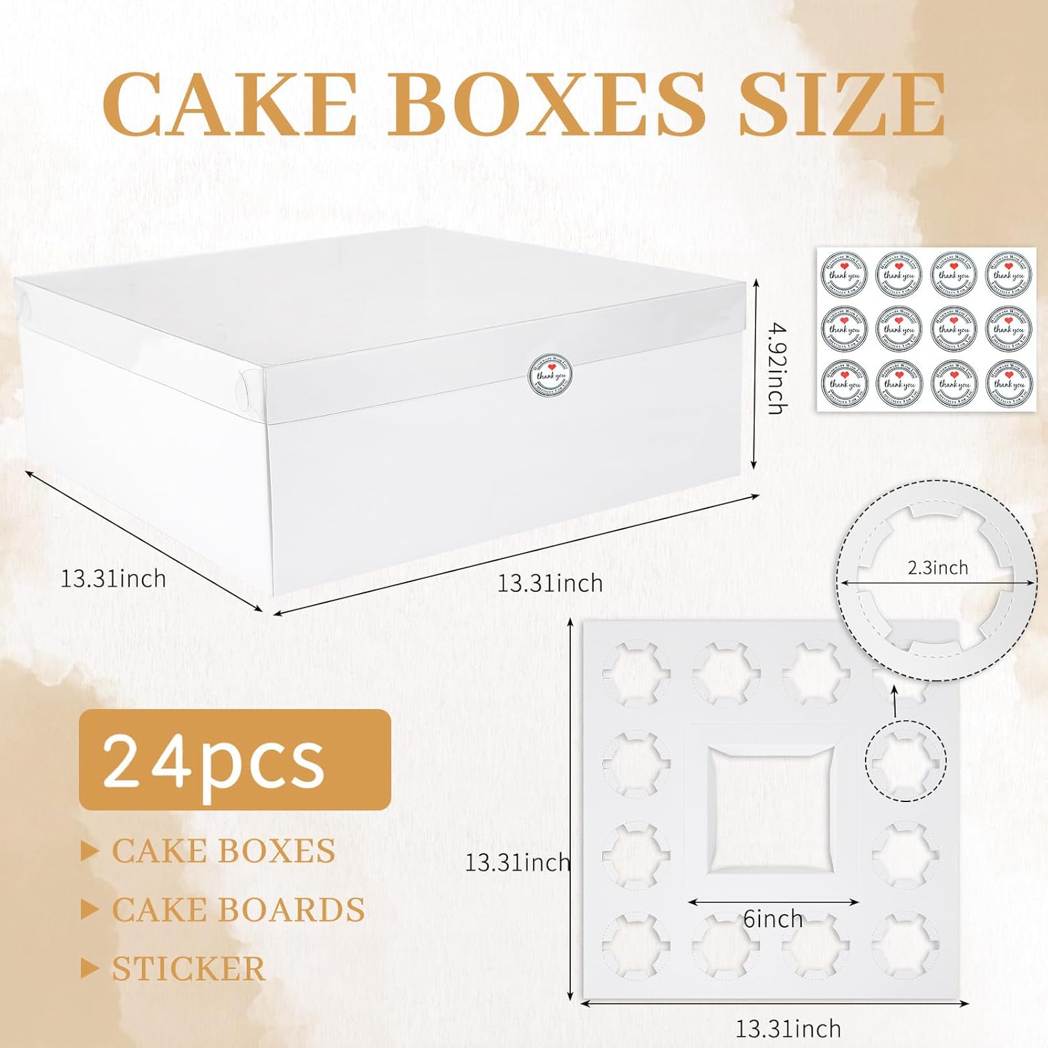 24 Packs Bento Cake and Cupcake Box Fit 12 muffin Cupcakes and 1 Mini Cake Box with Clear Window and Stickers for Wedding Birthday Valentine'Day Party Baking Supplies (White, 1+12(24 Pack))