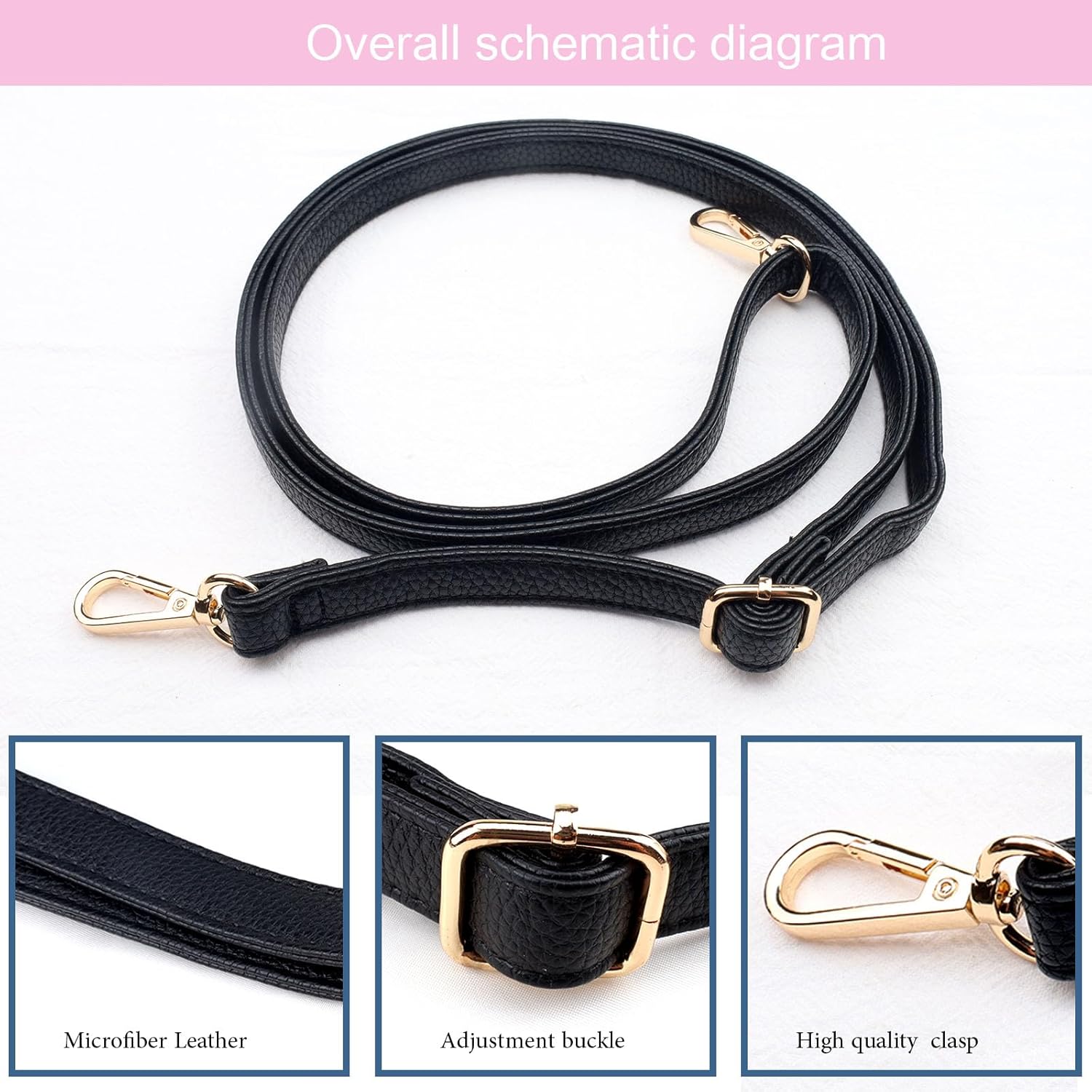 Purse Strap Replacement Adjustable - Full Grain Microfiber Leather for Shoulder Crossbody Bag. 55 Inch Long - Image 3